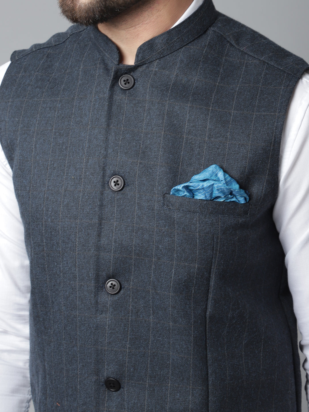 Even Apparels Men's Blue Nehru Jacket With Welt Pockets