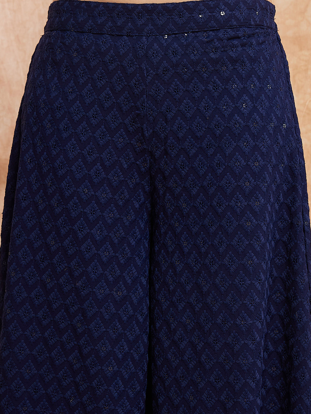 InWeave Women's Royal Blue Chikankari Long Anarkali Kurta Sharara Set
