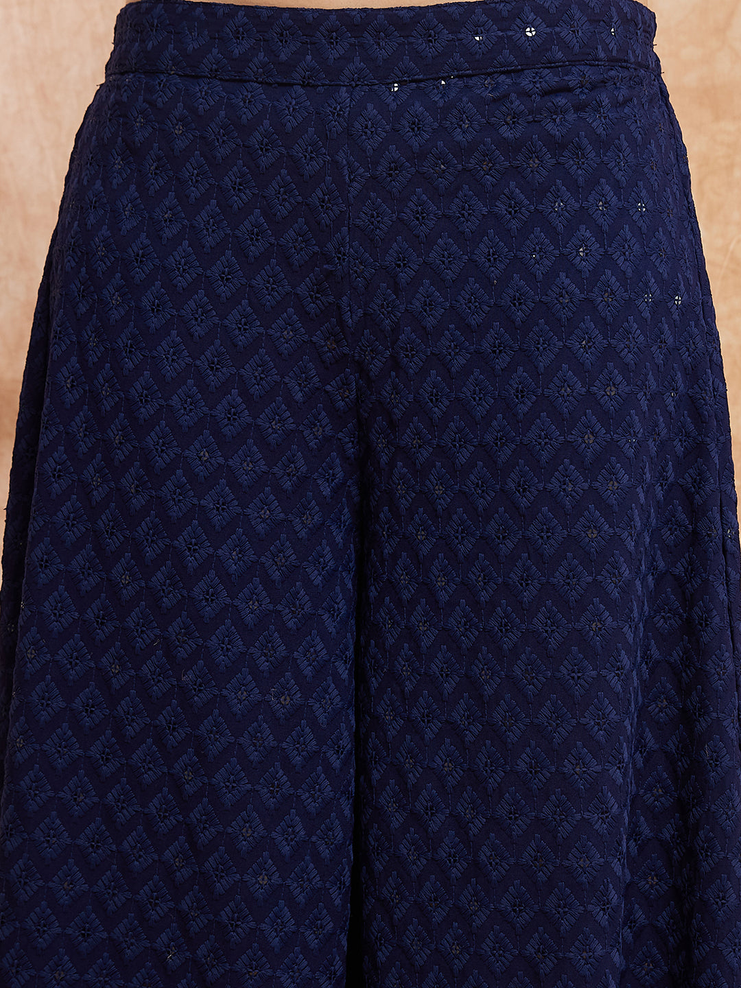 InWeave Women's Royal Blue Chikankari Long Anarkali Kurta Sharara Set
