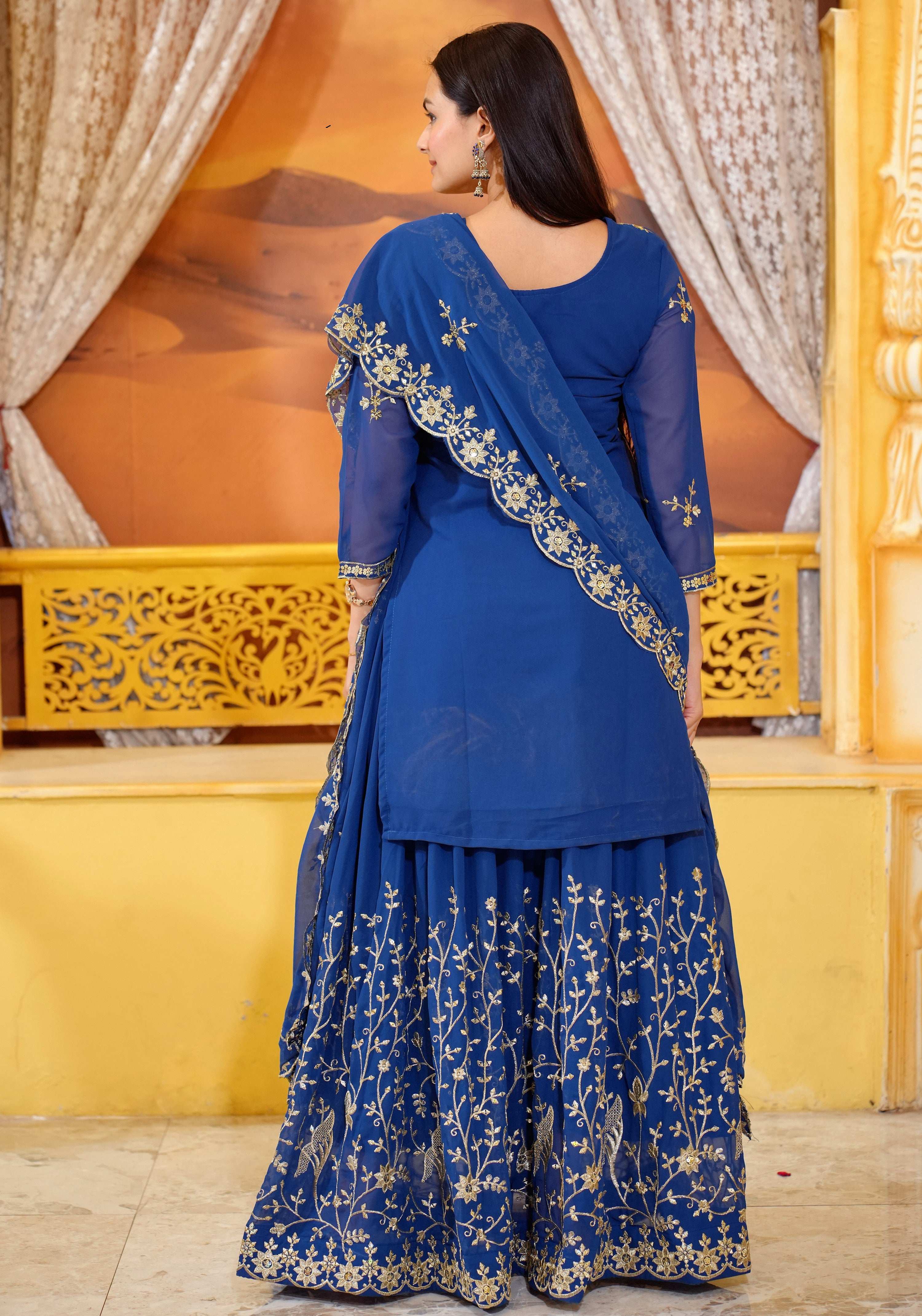 Yash Enterprise Trendy Fox Georgette Sequence Embroidery Readymade Blue Salwar Suit