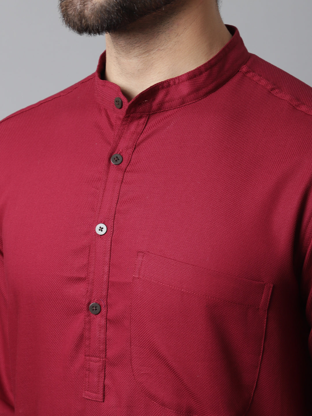 Even Apparels Maroon Pure Cotton Kurta With Band Collar