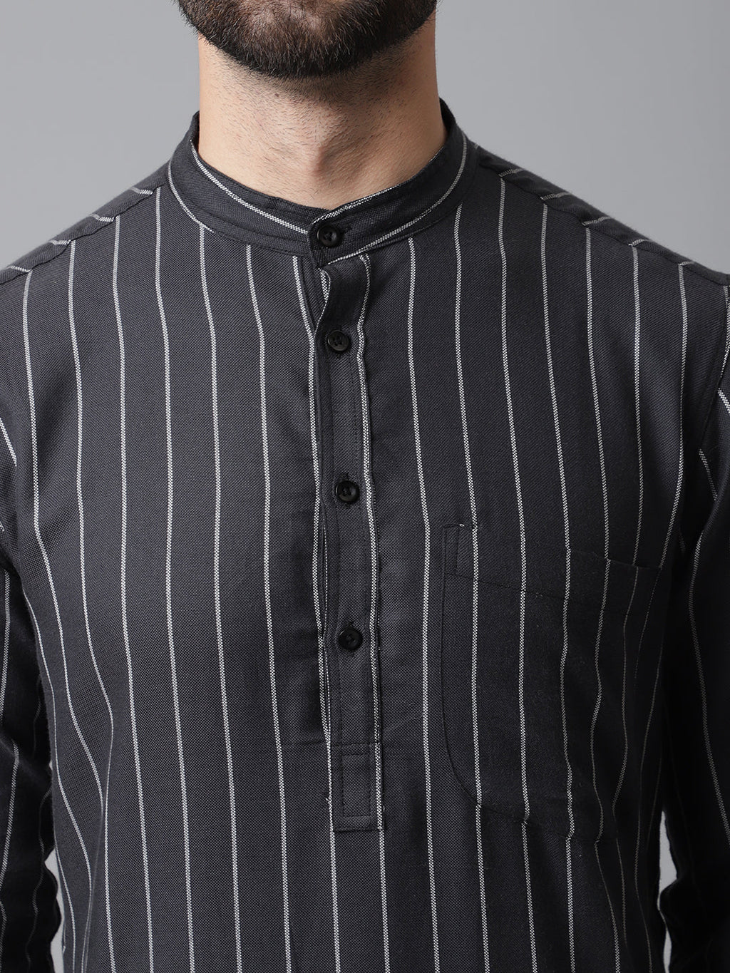 Even Apparels Black Pure Cotton Kurta With Band Collar