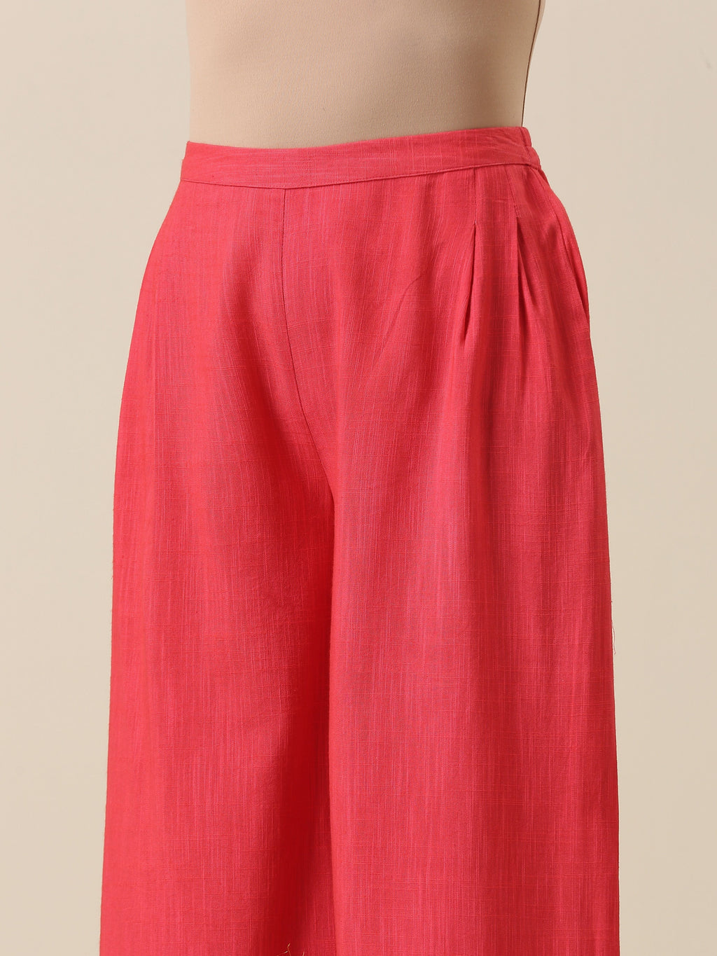 trueBrowns Bright Pink Slub Texture Sleevesless Jacket Pant Set