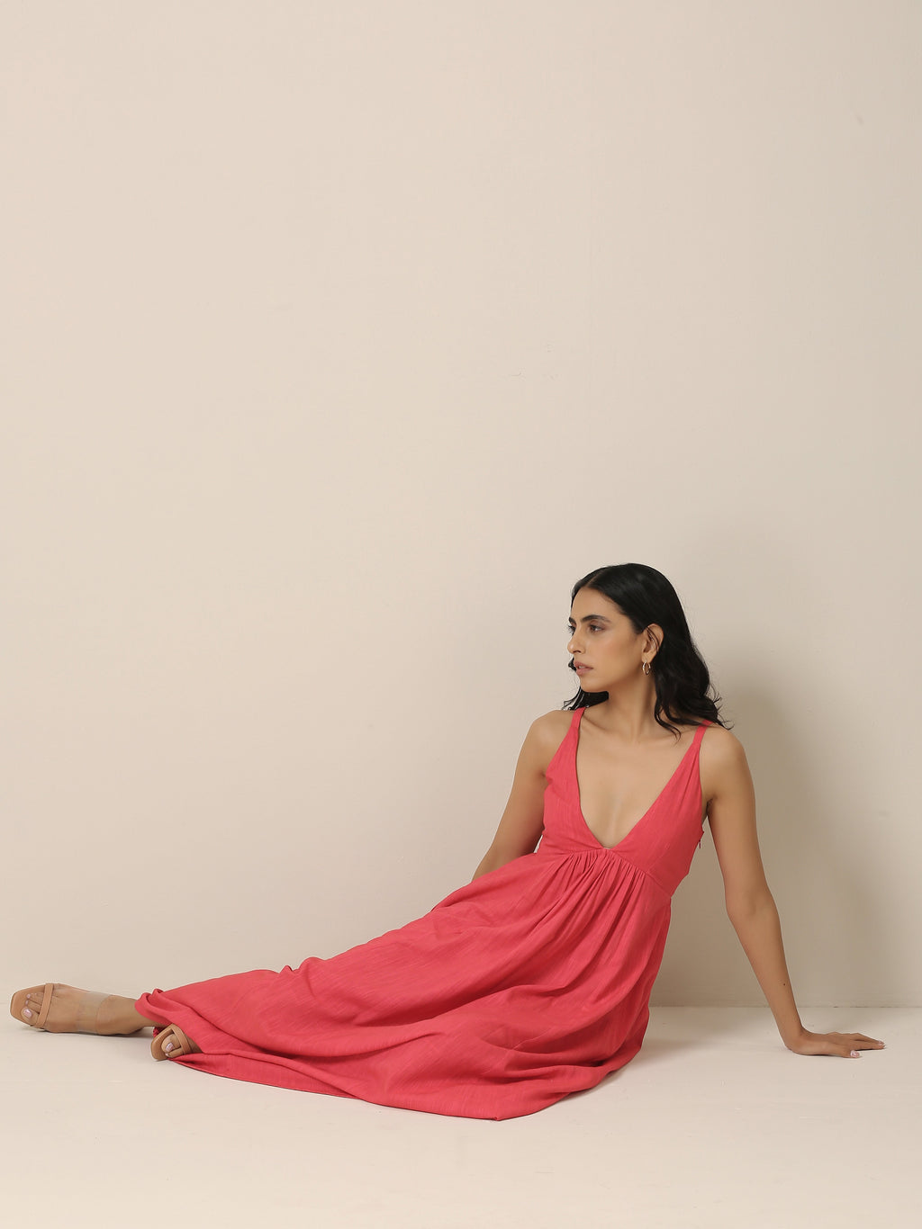 trueBrowns Bright Pink Slub Texture Sleeveless Dress