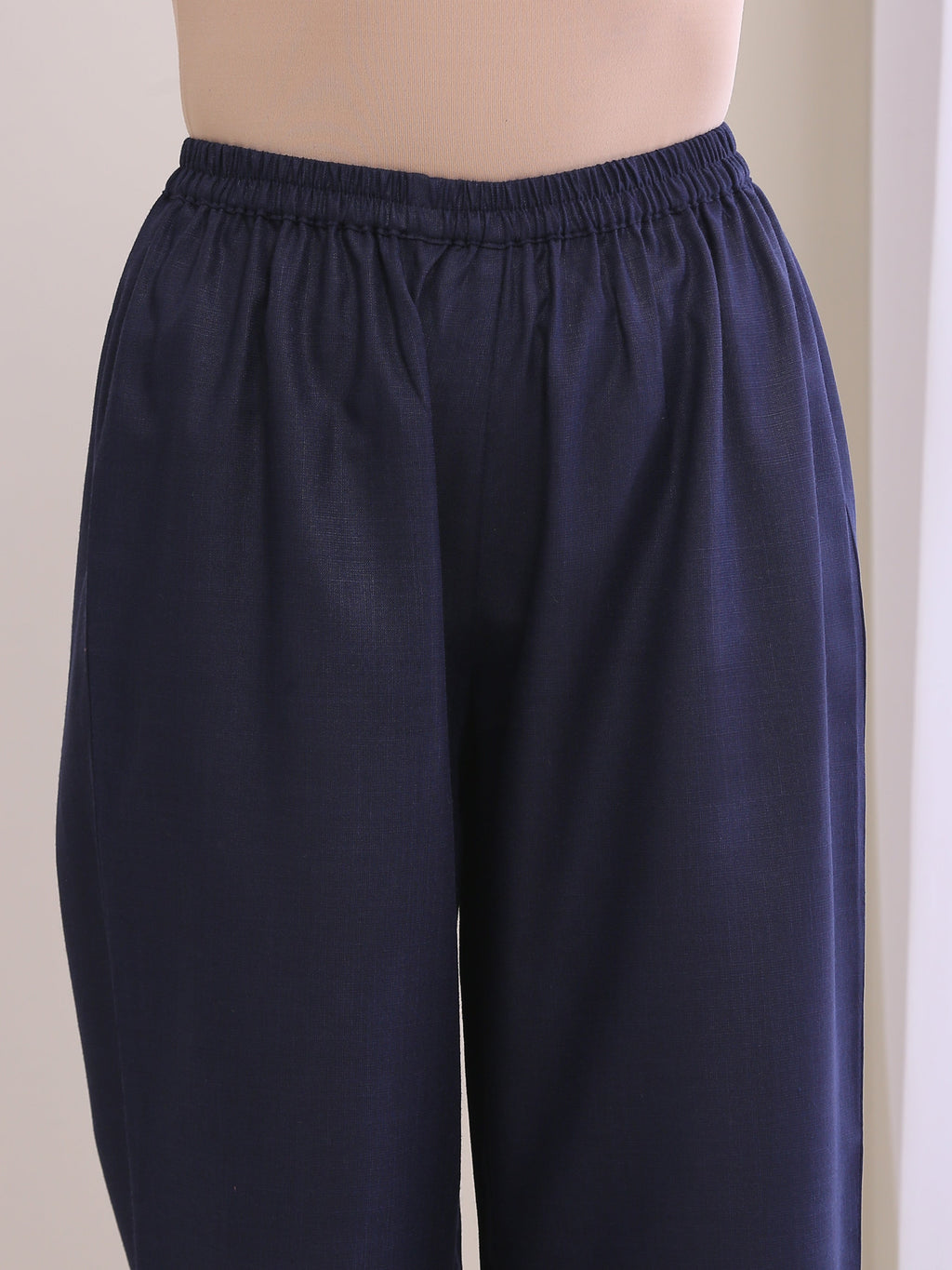 trueBrowns Blue Slub High Slit Kurta Pant Set