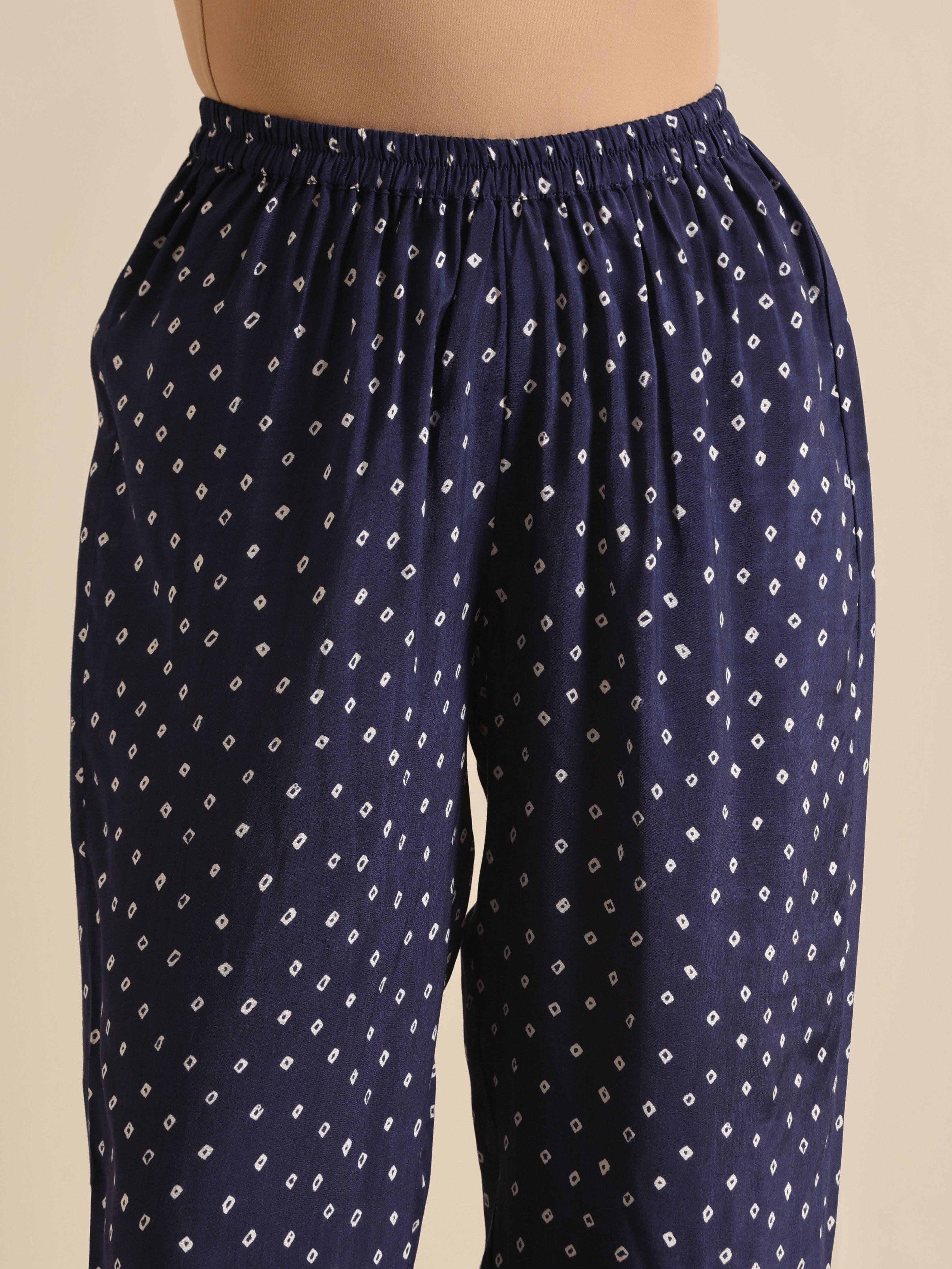trueBrowns Blue Bandhani Silk Printed Boxy Fit Co-Ord Set