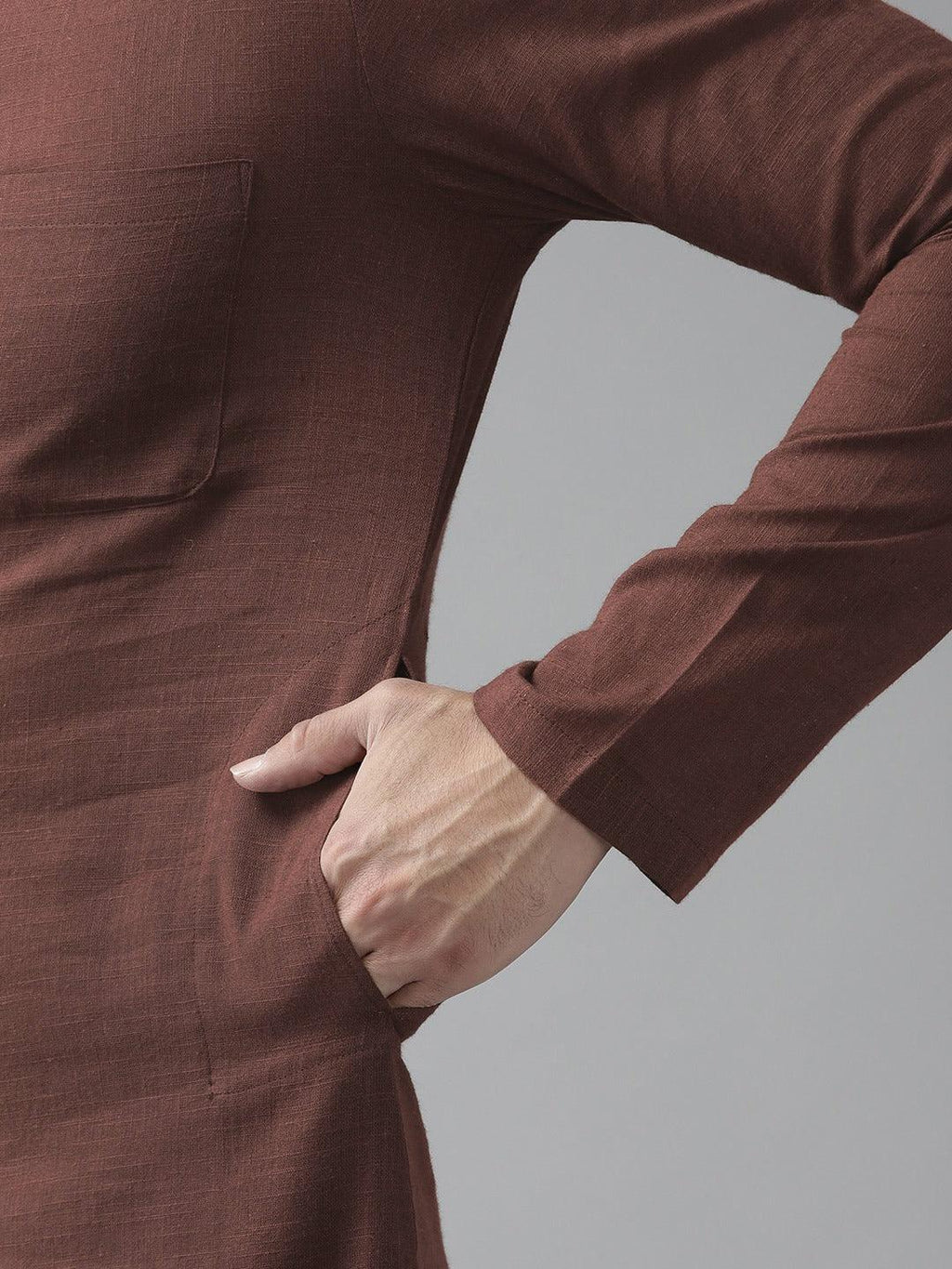 Fabmade Men Brown Cotton Linen Kurta Pyjama
