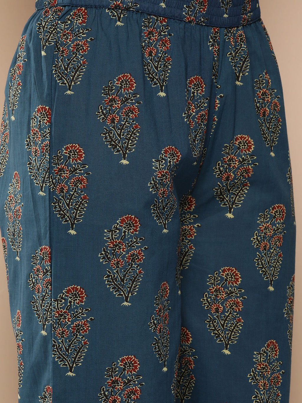 KSUT (House of Varanga) Blue And Rust Yoke Style Anarkali Paired With Printed Palazzo And Ombre Dupatta