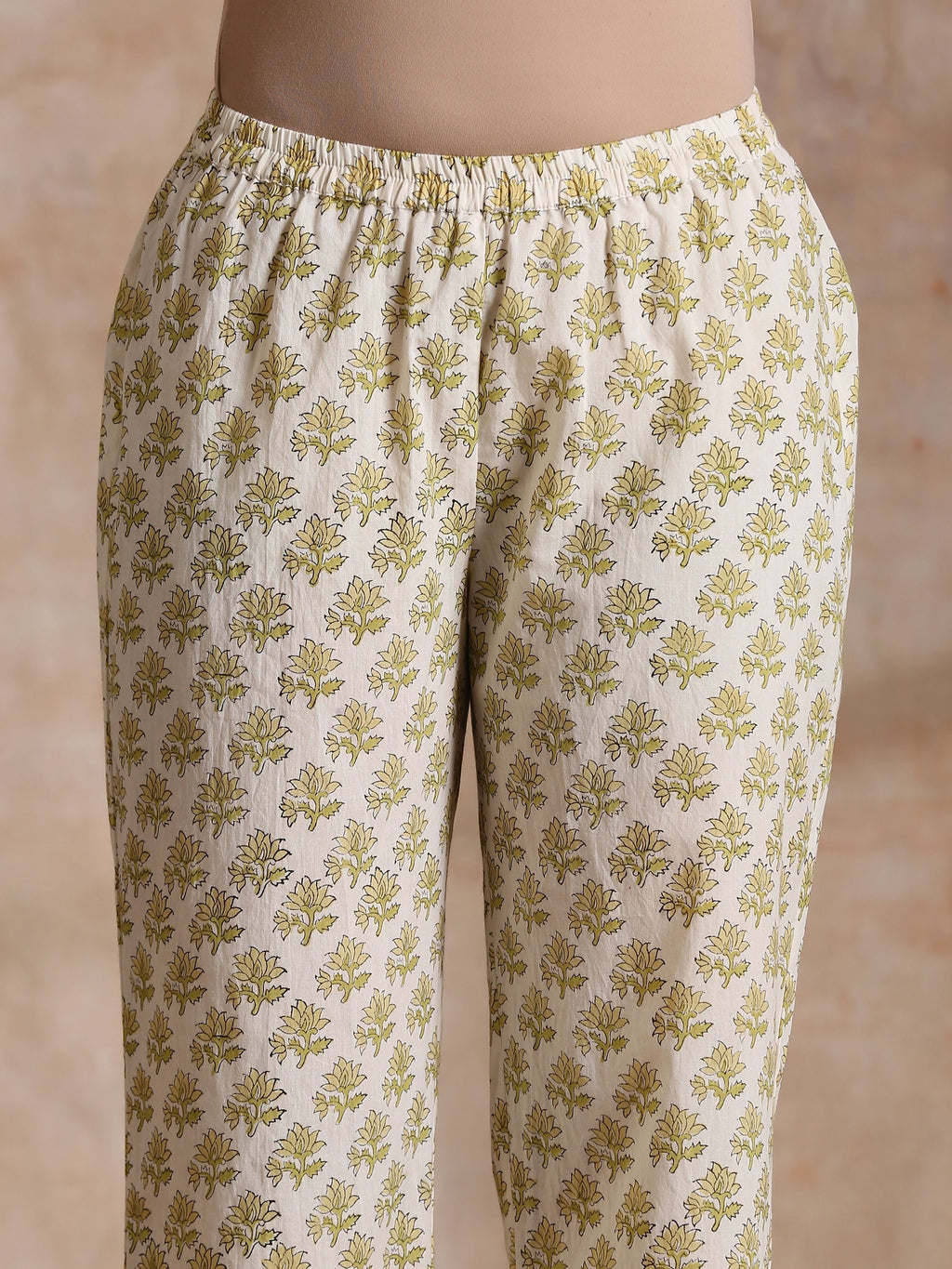 trueBrowns Green Buta On Off-White Block Print Cotton Co-Ord Set
