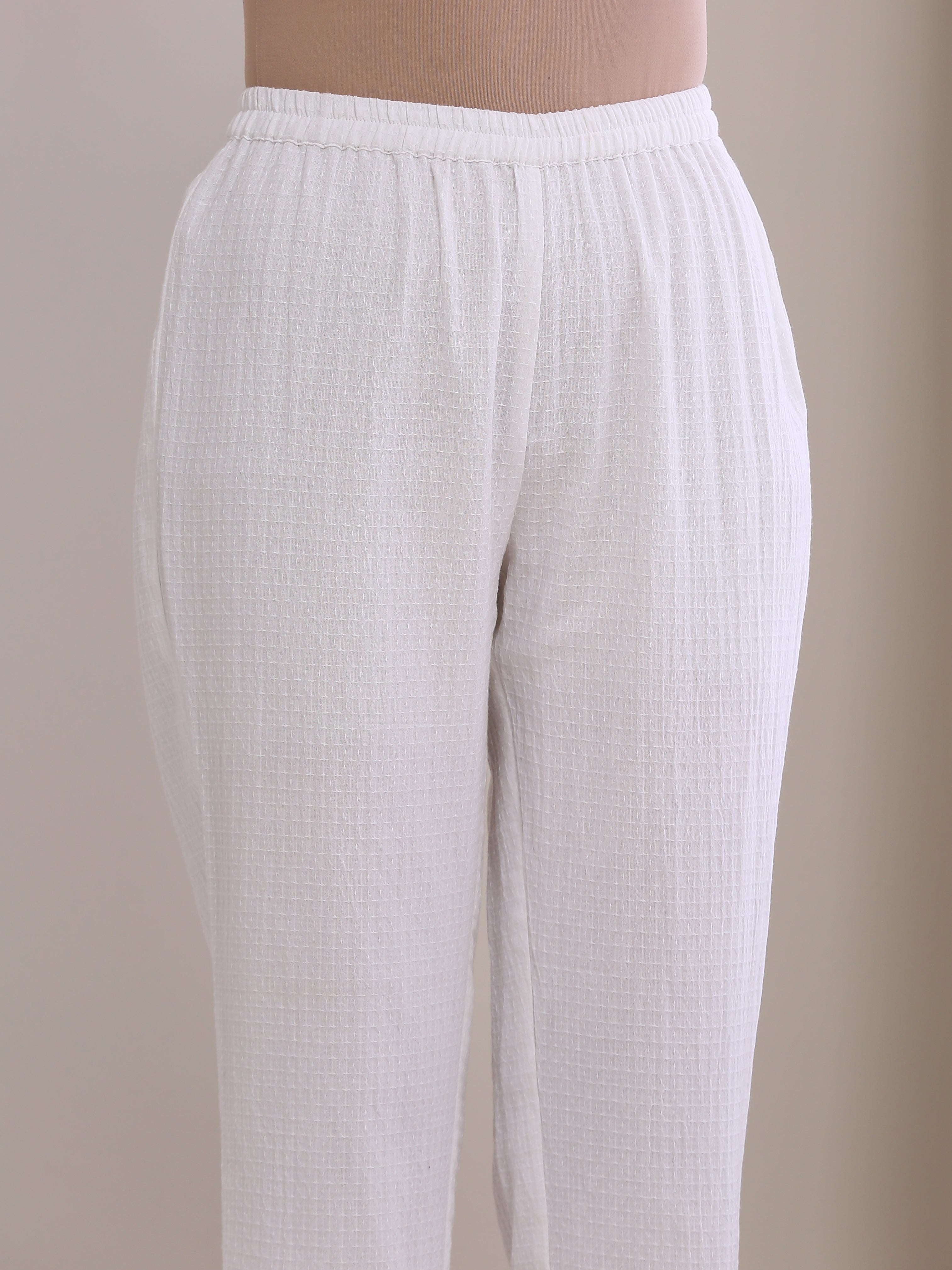 trueBrowns White Dobby Boxy Fit High Low Co-Ord Set