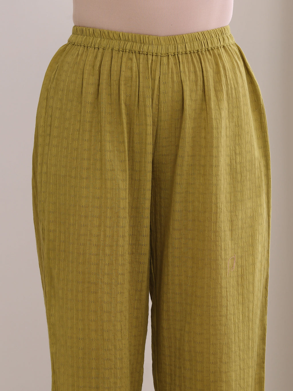 trueBrowns Avacado Green Dobby Flared Slit Kurta Pant Set