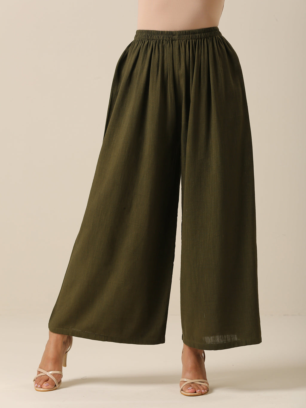 trueBrowns Lime Slub Texture Slit Kurta Palazzo Set
