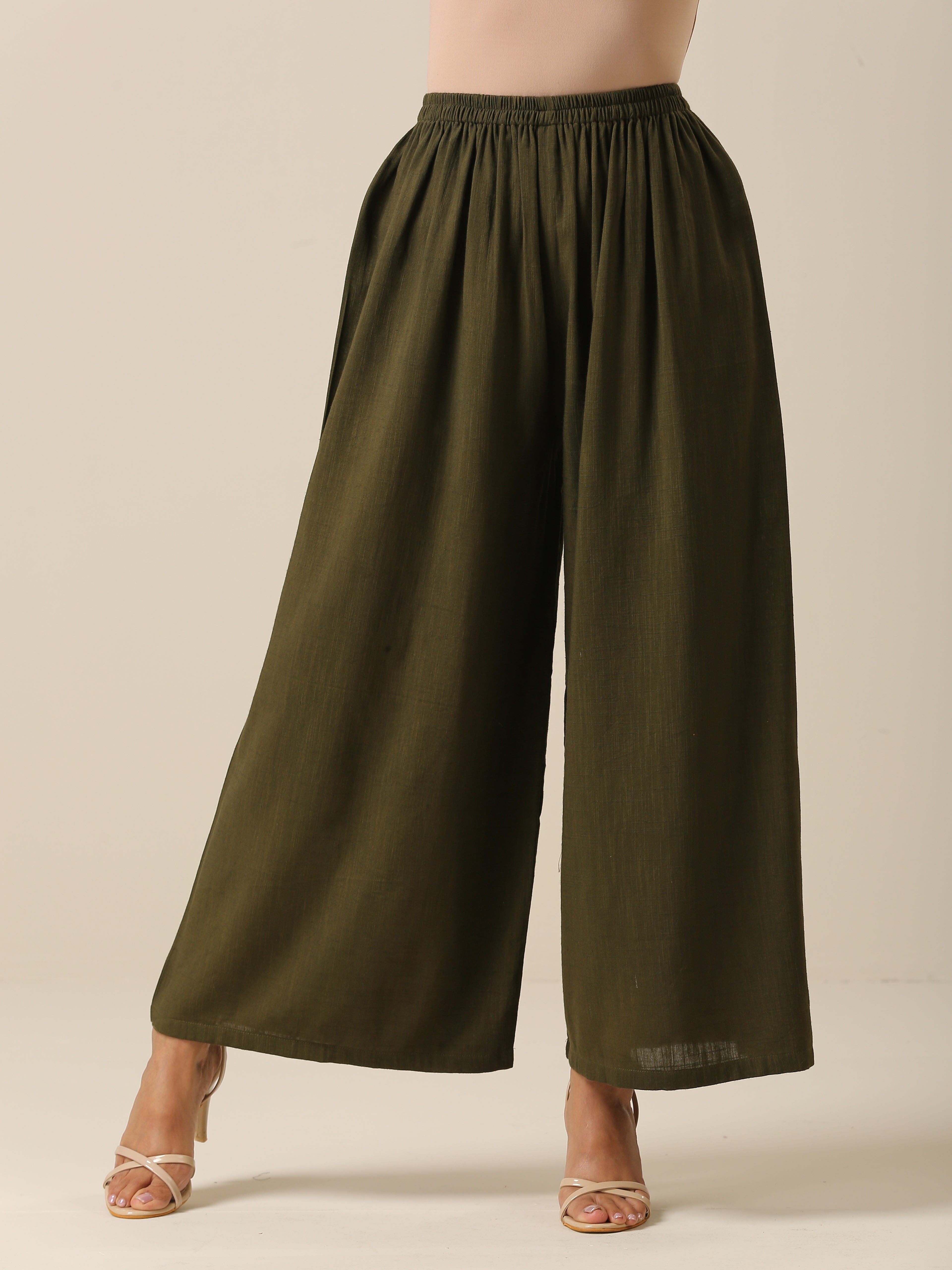 trueBrowns Lime Slub Texture Slit Kurta Palazzo Set