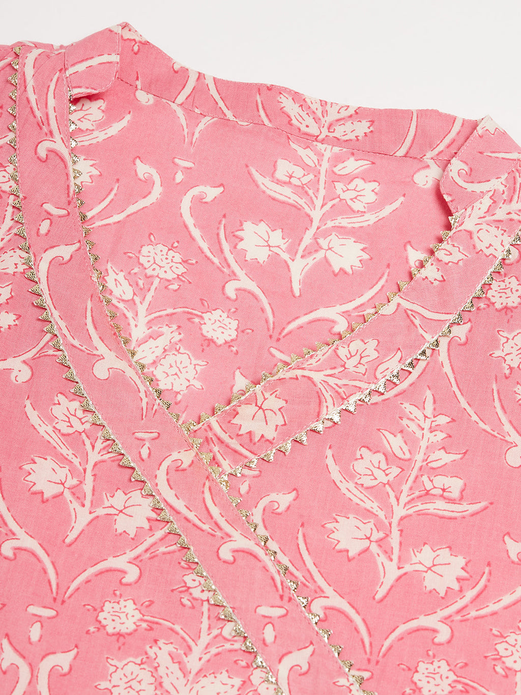 InWeave Women's Light Pink Floral Print Straight Angrakha Gota Kurta
