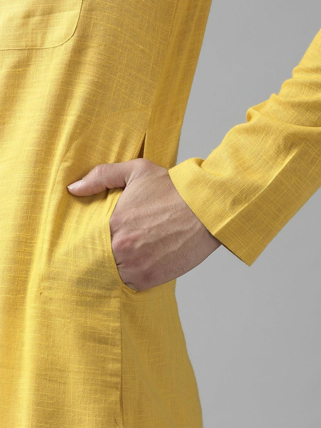 Fabmade Men Yellow Cotton Linen Kurta Pyjama