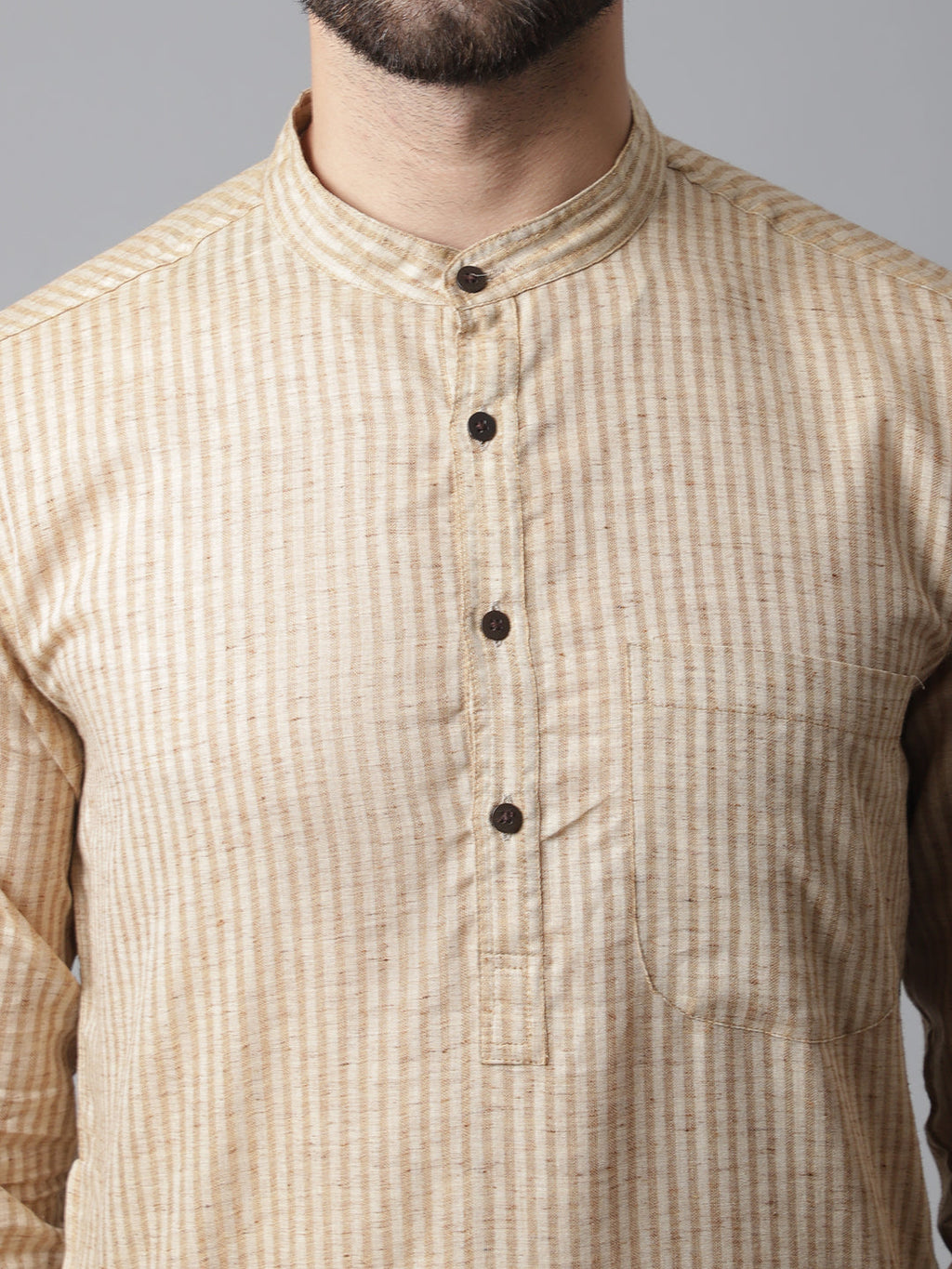 Indian Clothing Even Apparels Beige Solid Kurta With Band Collar