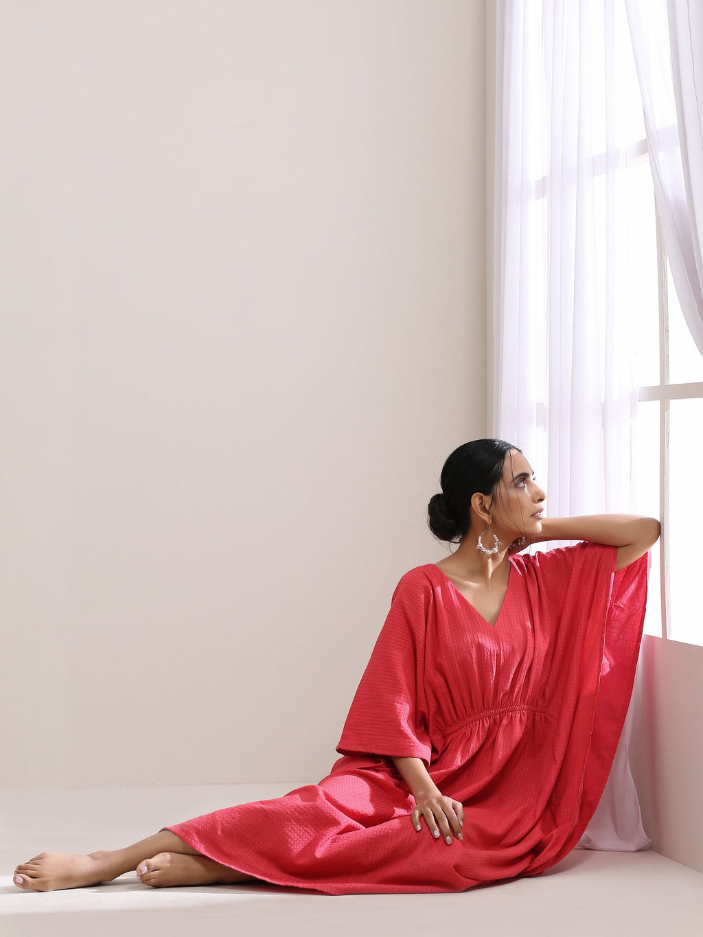 trueBrowns Bright Pink Dobby Kaftan Dress