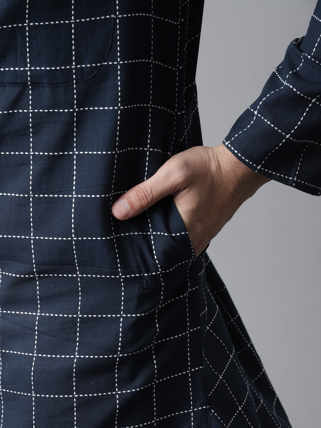Even Apparels Blue Solid Kurta With Band Collar