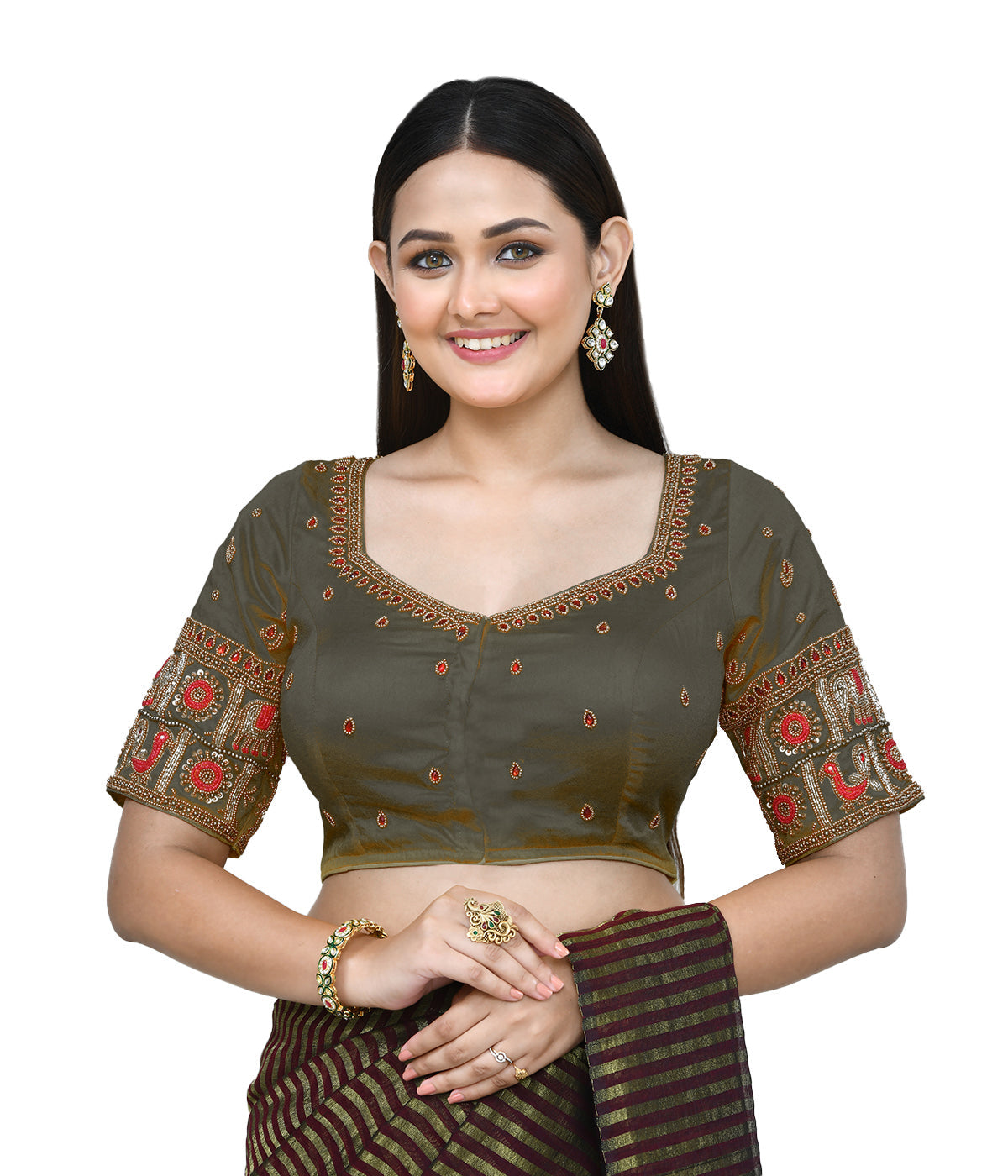 Joban Fashion Women's Green Embroidered Stitched Blouse