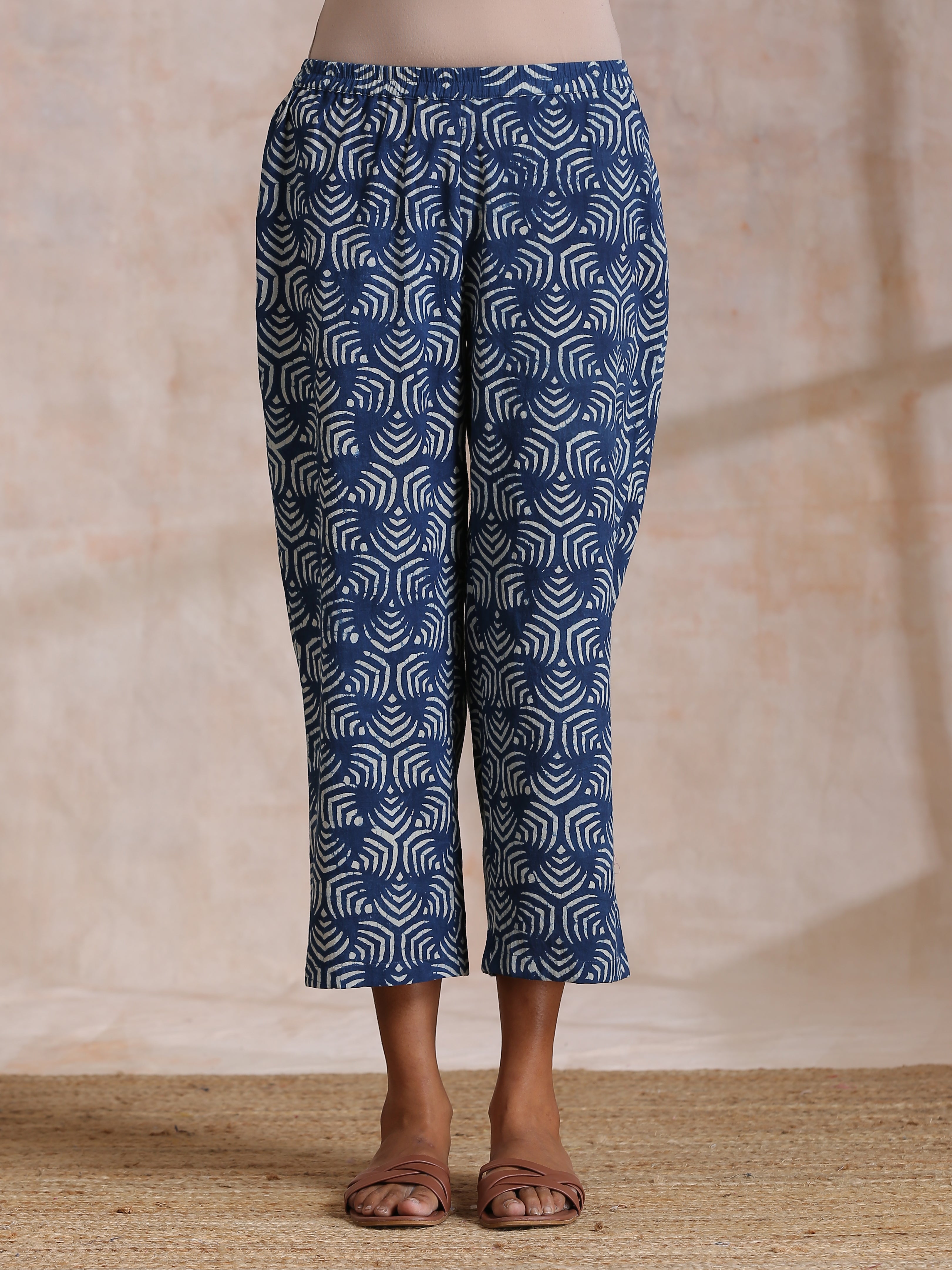 trueBrowns Indigo Dabu Overall Print Cotton Baggy Sleeve Co-Ord Set