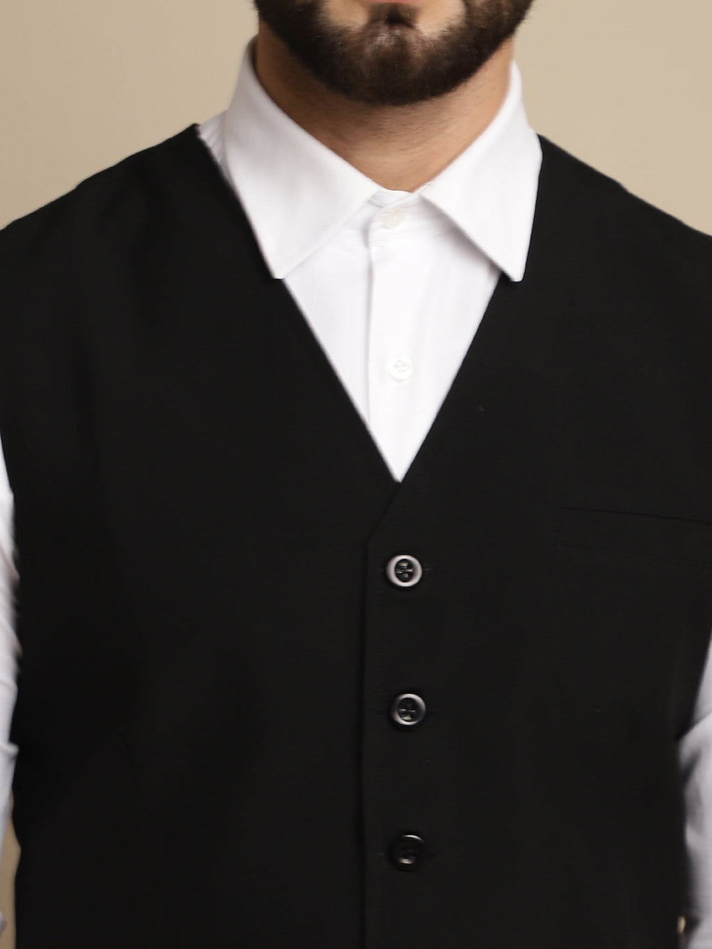 Even Apparels Men's Black Waistcoat with welt pockets