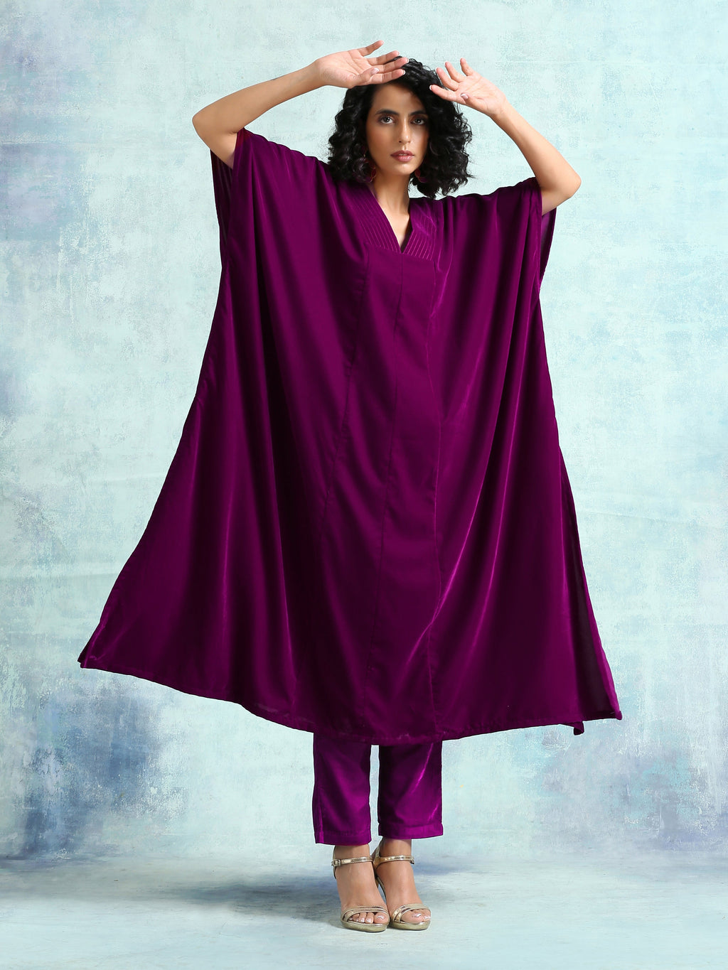 trueBrowns Wine Velvet Kaftan Kurta