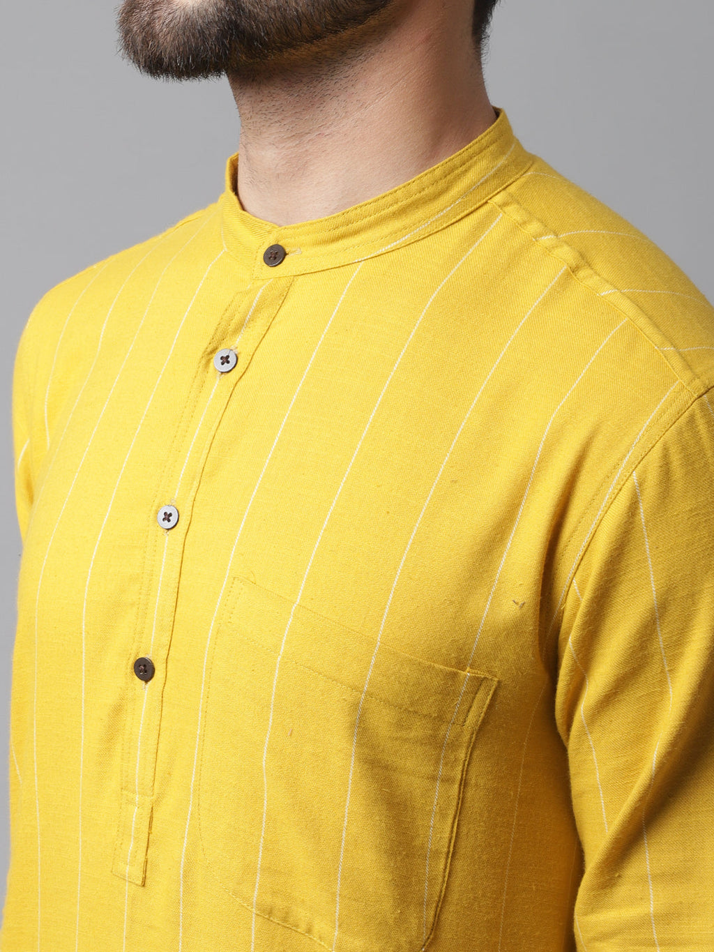 Even Apparels Yellow Pure Cotton Kurta With Band Collar