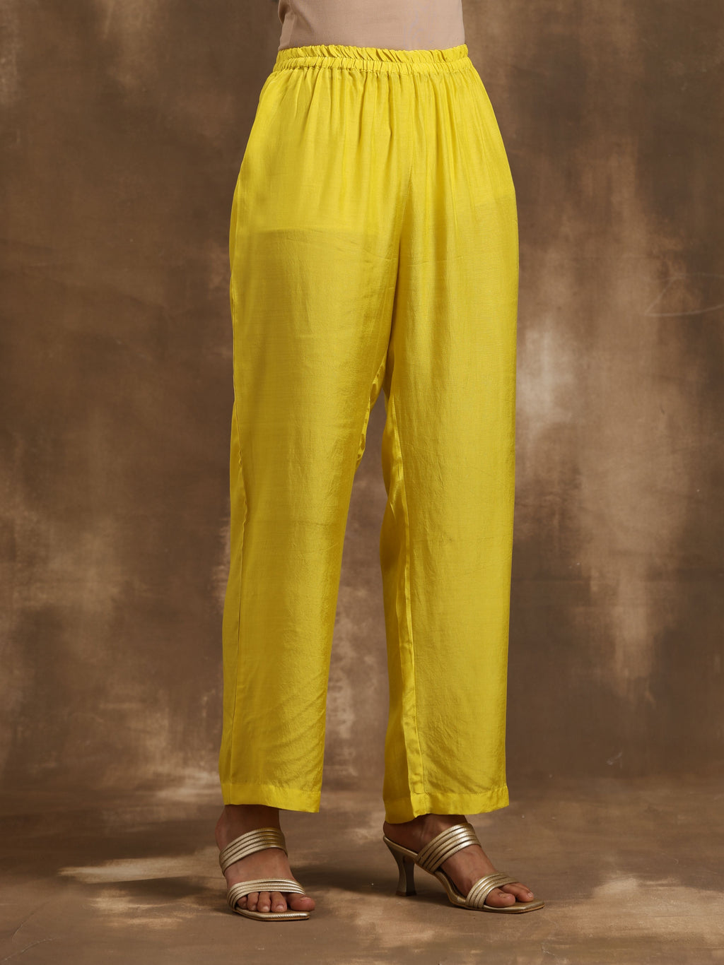 trueBrowns Lime Lehariya Printed Silk Kaftan Pant Set