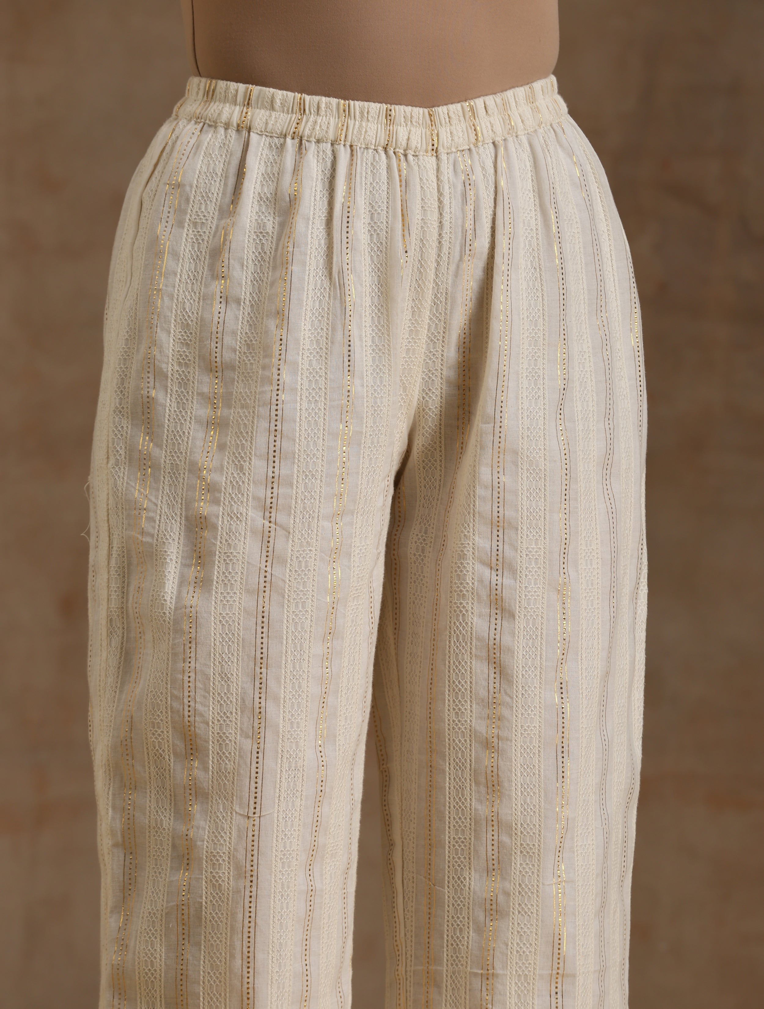trueBrowns Ivory Gold Cotton Relaxed Co-Ord Set