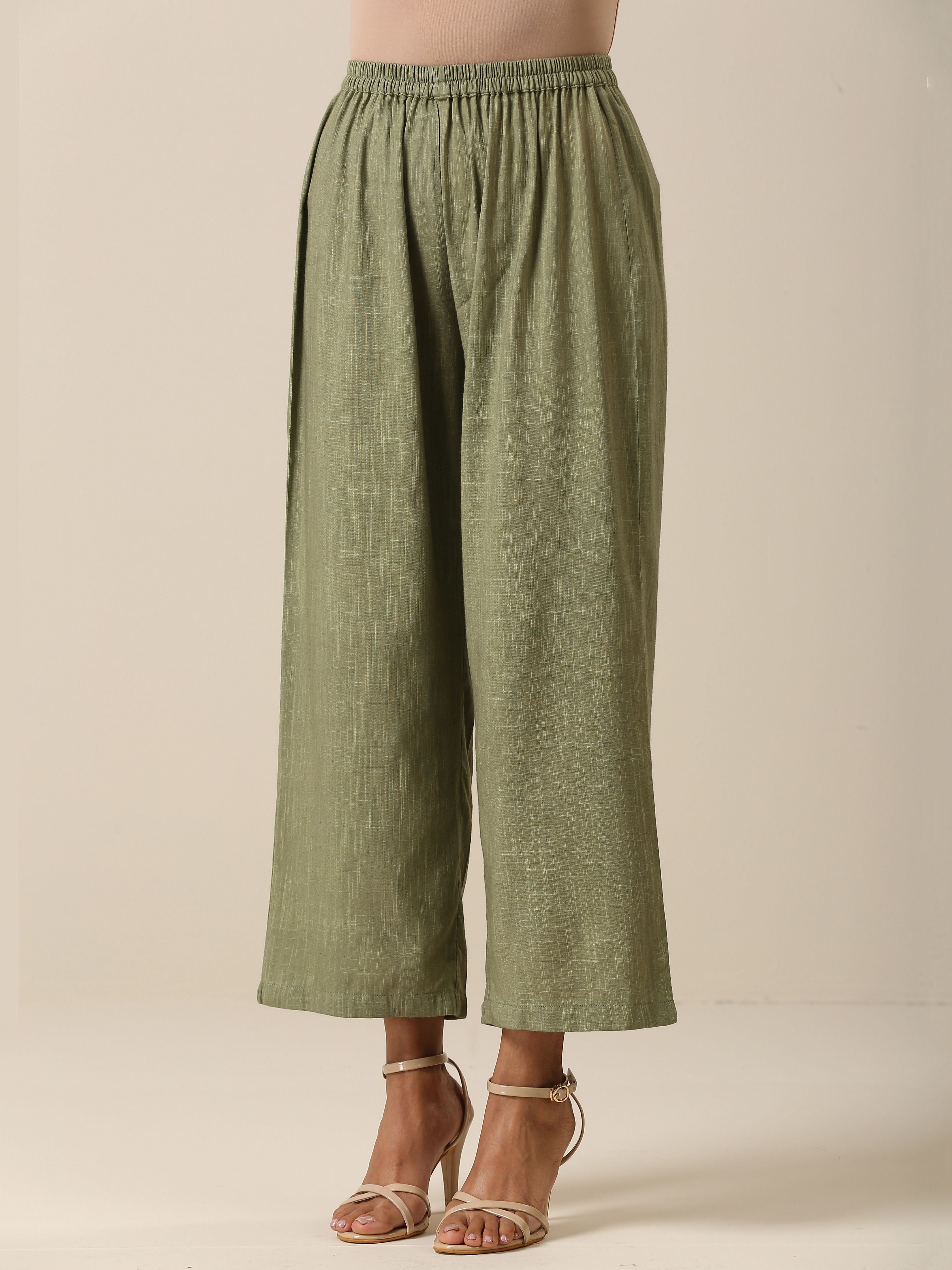 trueBrowns Sage Slub Texture Angrakha Pant Set