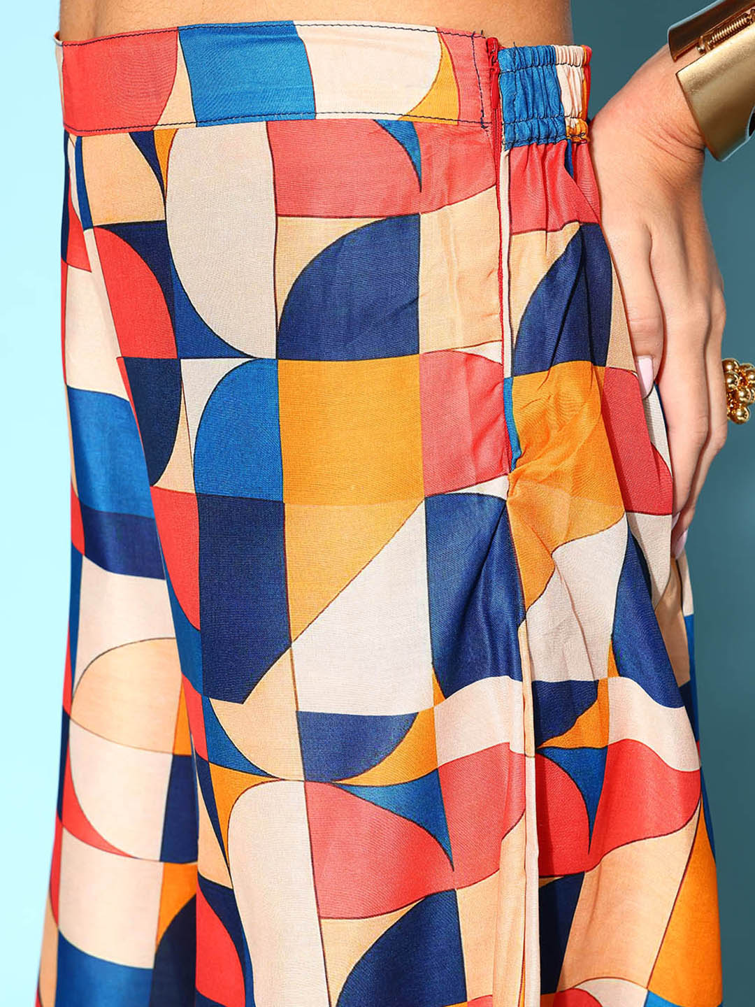 InWeave Women's Multi Geometric Print One Shoulder Top With Palazzo Set