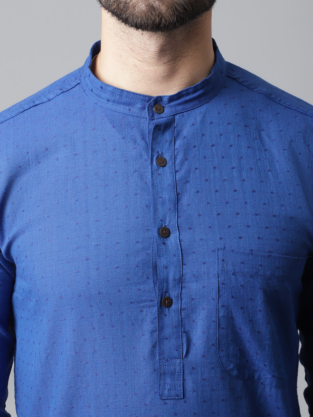 Even Apparels Blue Solid Kurta With Band Collar