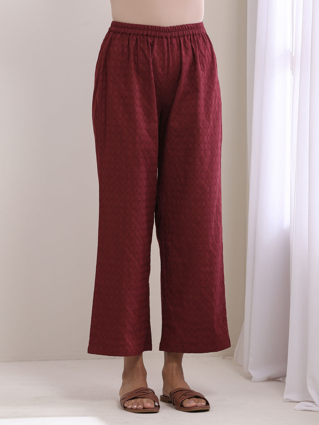 trueBrowns Ruby Wine Dobby Angrakha Pant Set