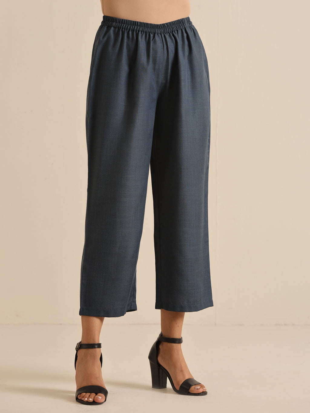 trueBrowns Light Blue Slub Gathered Kurta Pant Set