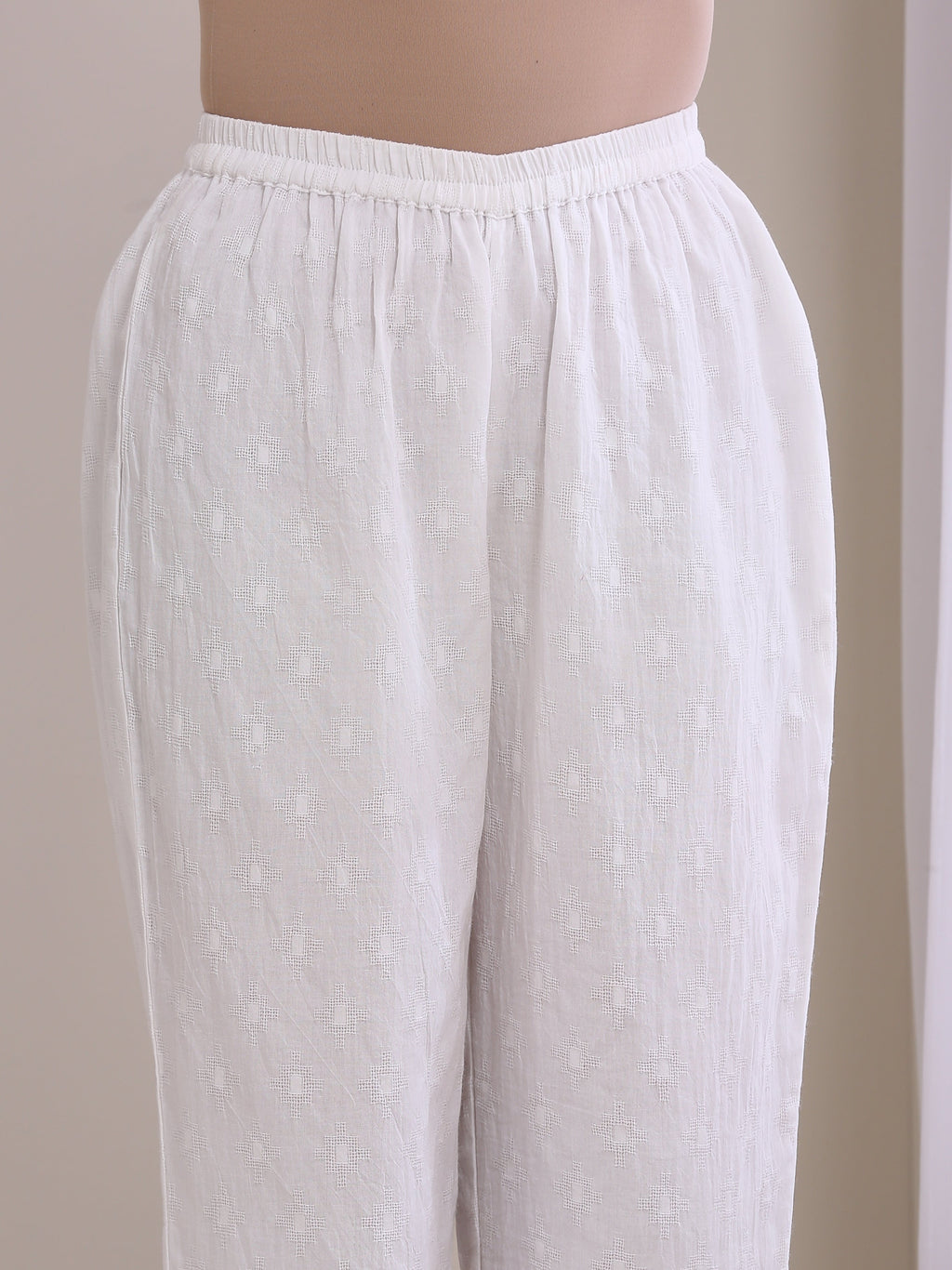 trueBrowns White Dobby Short Asymmetric Co-Ord Set