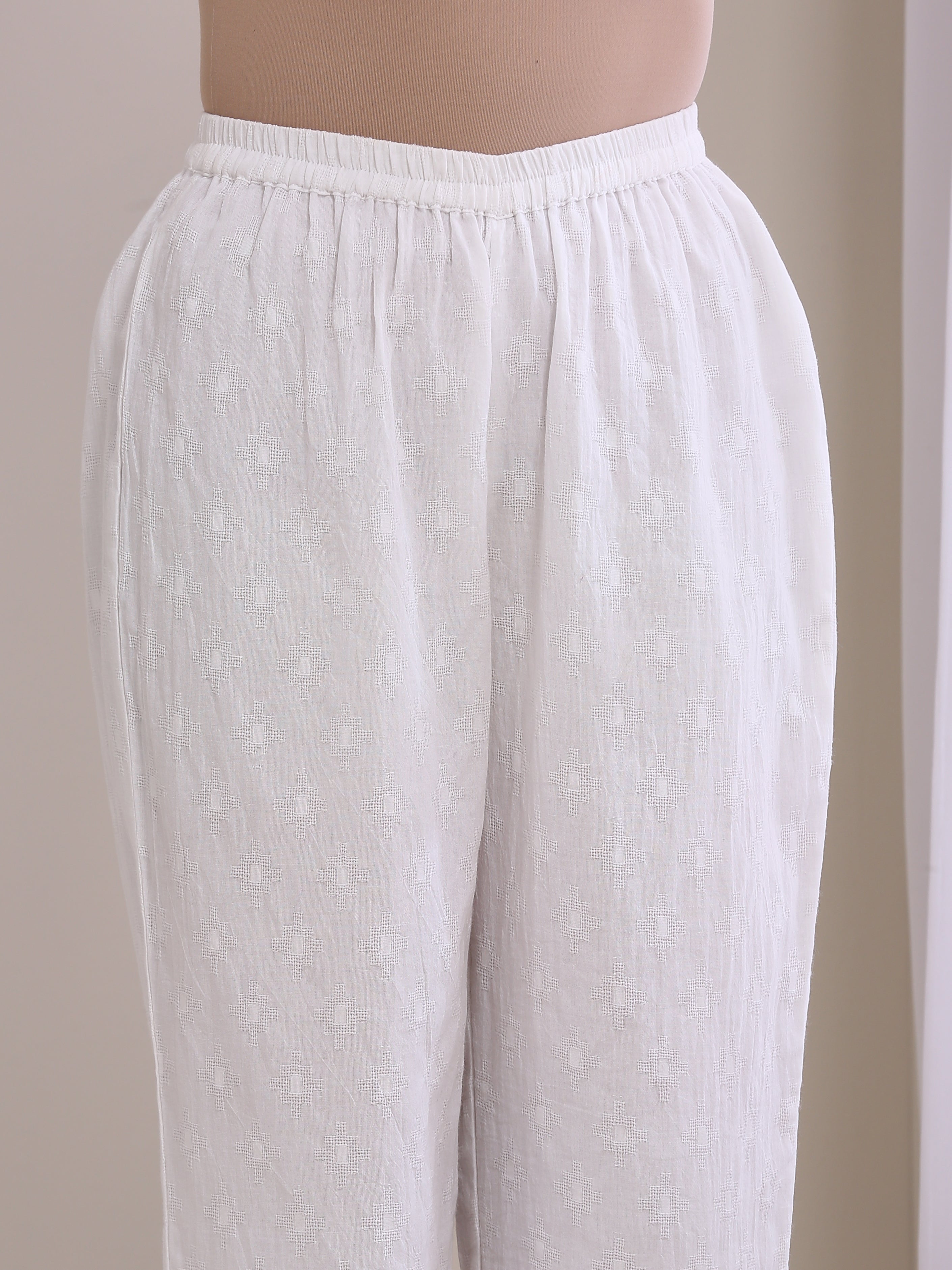 trueBrowns White Dobby Short Asymmetric Co-Ord Set