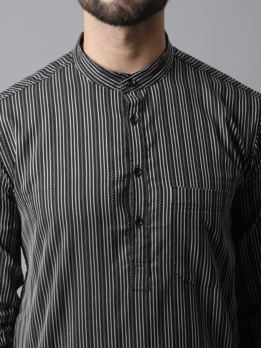 Even Apparels Black Pure Cotton Kurta With Band Collar