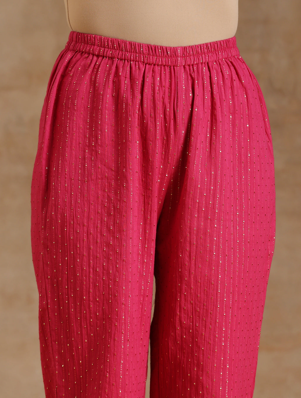 trueBrowns Pink Gold Cotton Yoke Kurta Set