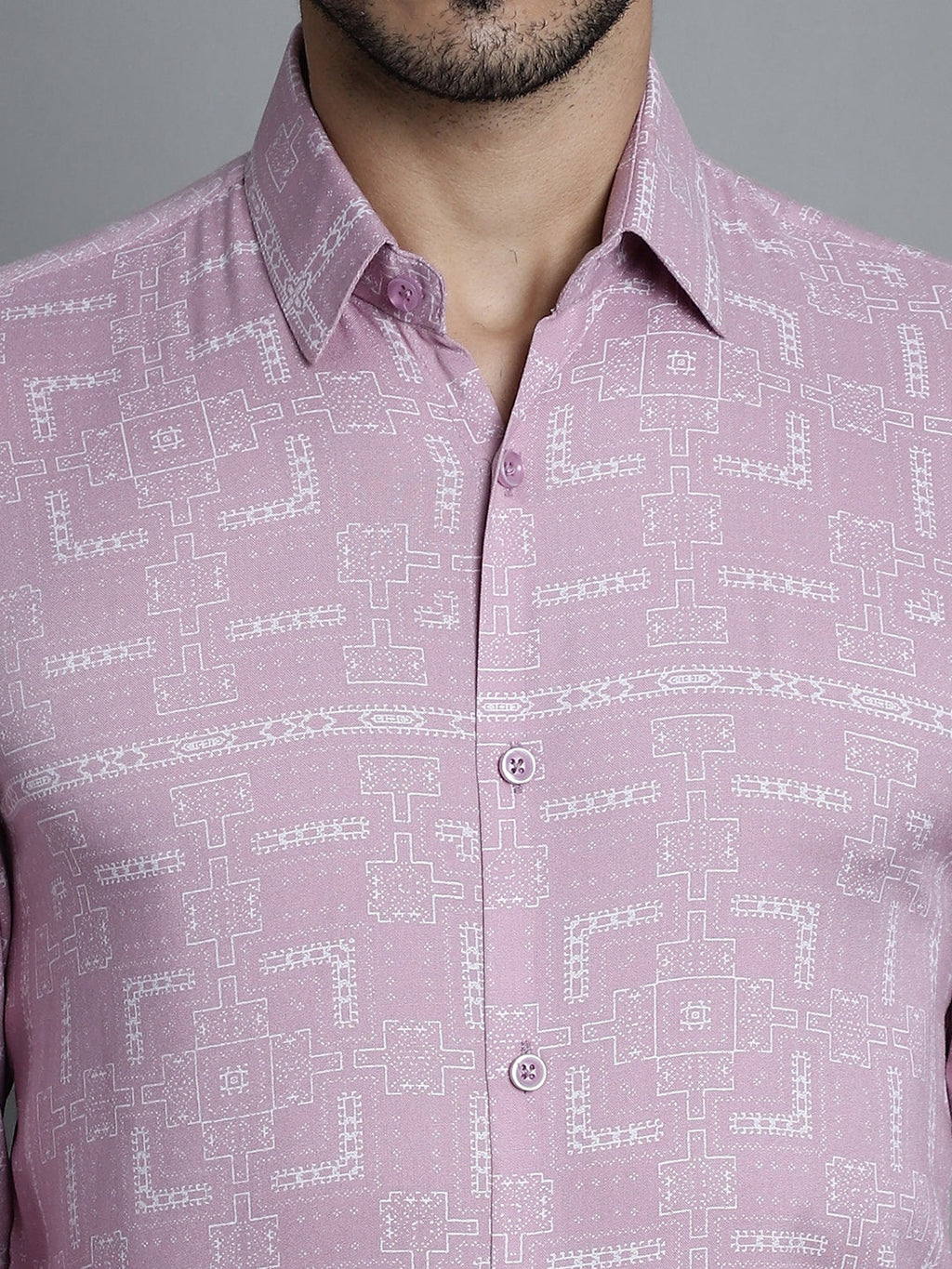 Jainish Men's Geomatric Printed Formal Shirts - Magenta
