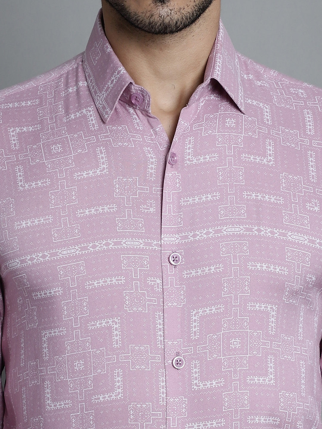 Jainish Men's Geomatric Printed Formal Shirts - Magenta