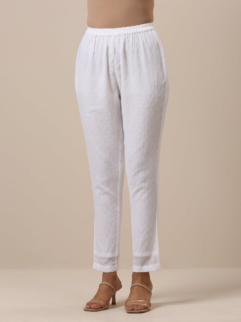 trueBrowns Cotton White Weave Collar Kurta Pant Set | Relove