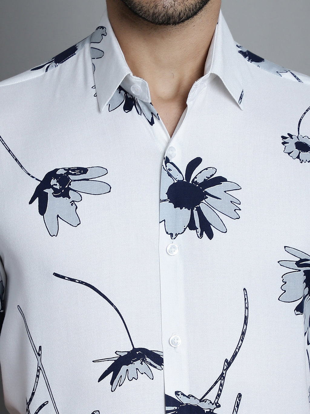 Jainish Men's Floral Printed Formal Shirts - White
