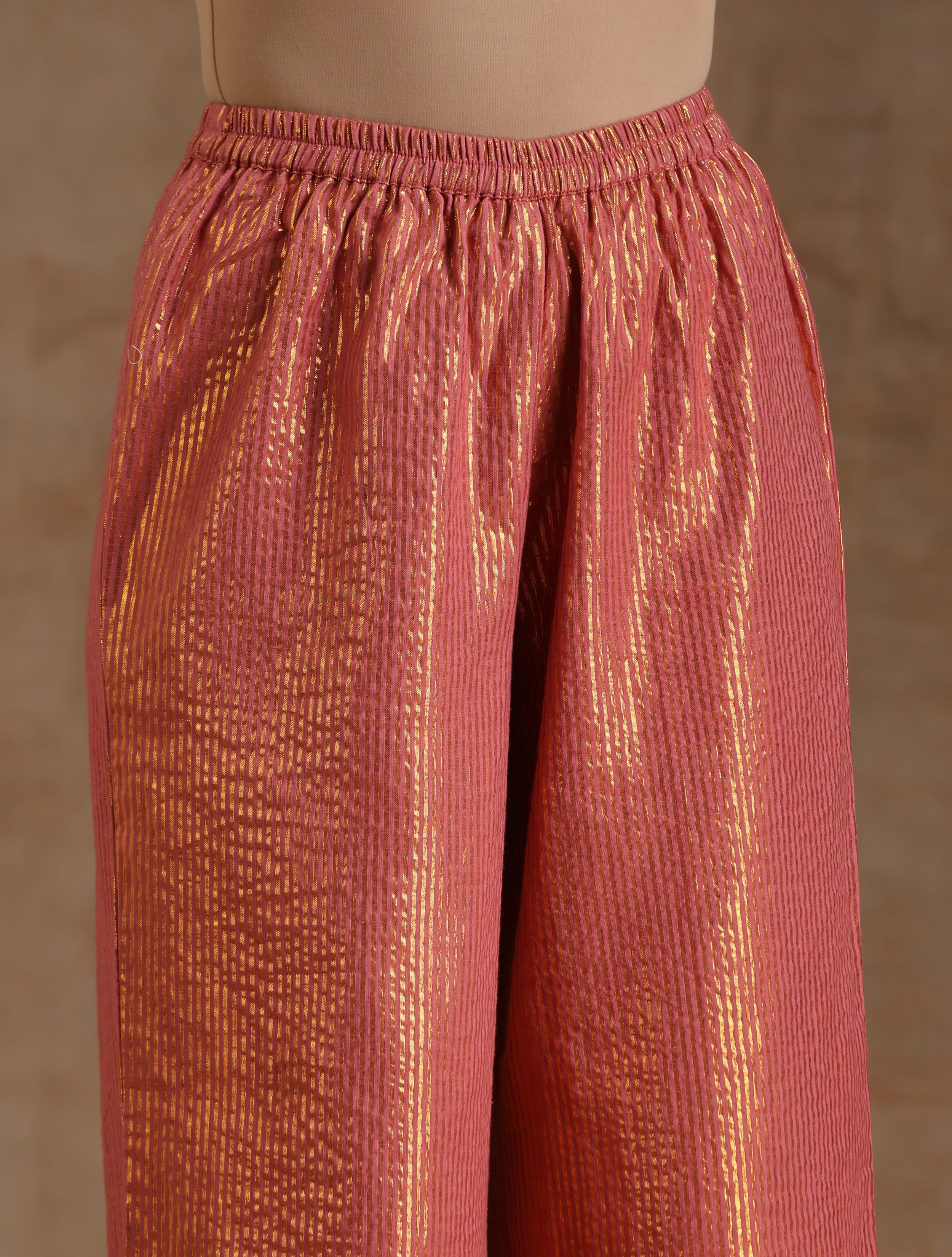trueBrowns Blush Gold Cotton Anarkali Set