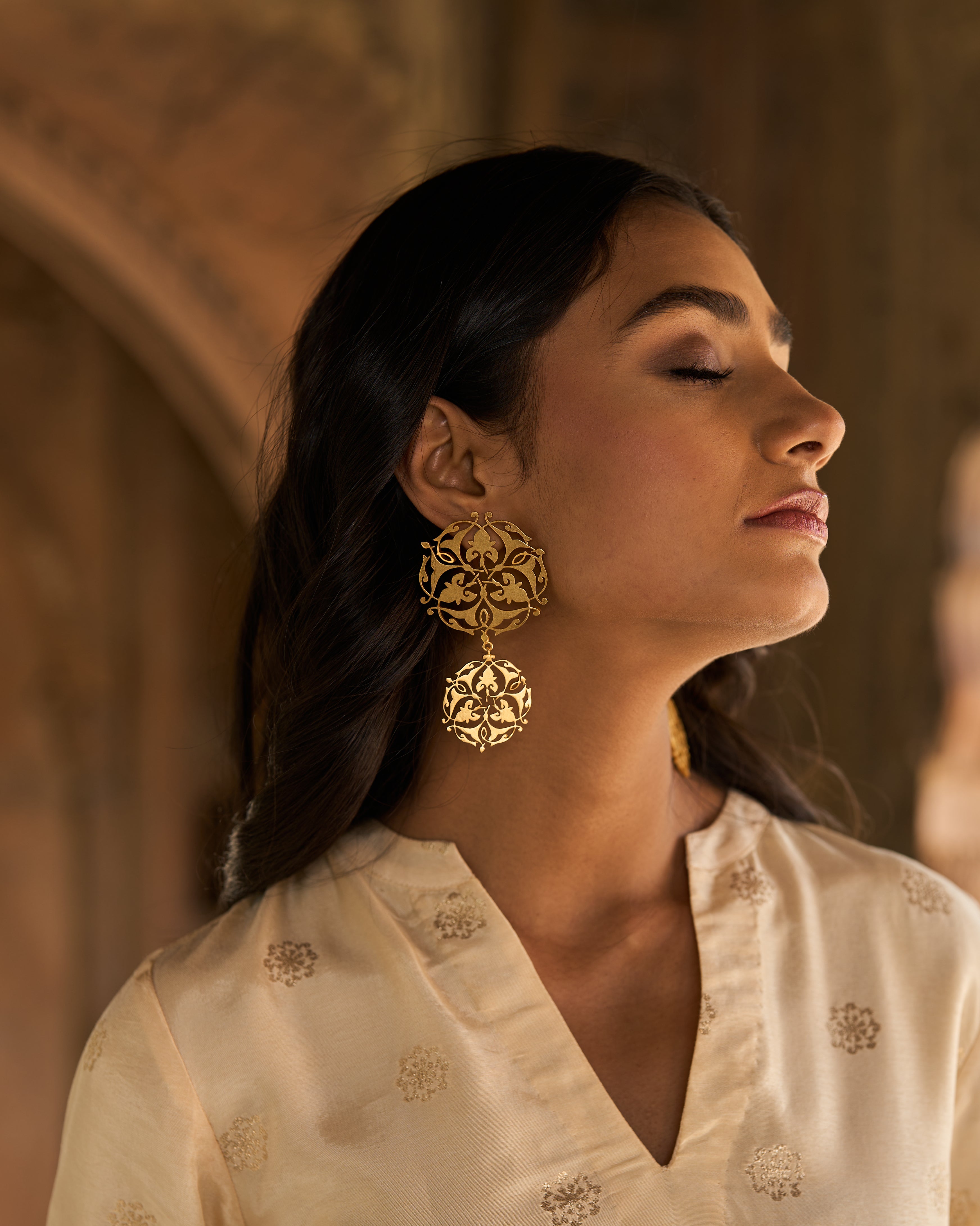 trueBrowns Gold-Polished Circle Drop Earrings