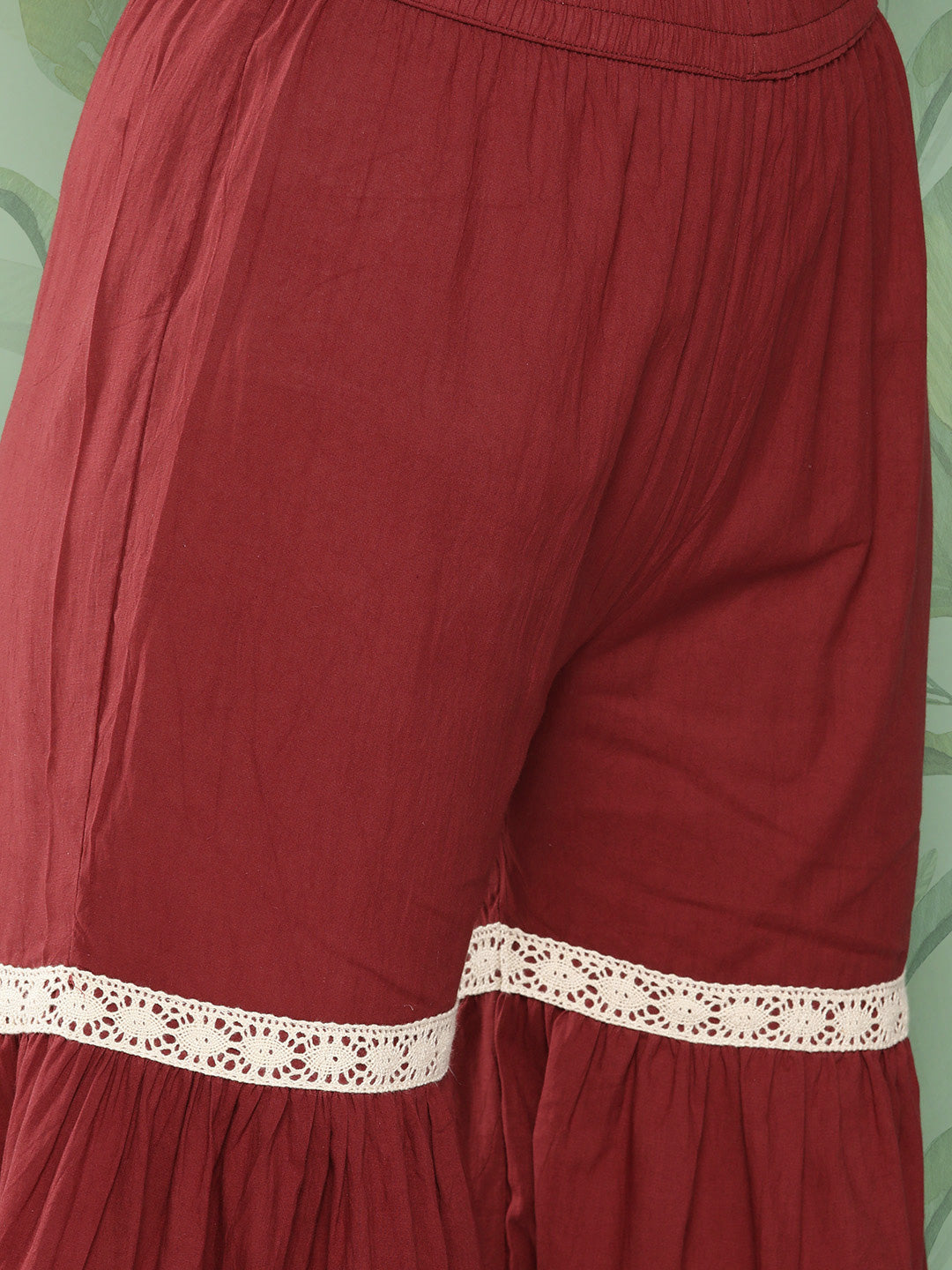 InWeave Women's Brick Rust Boota Sharara Set With Dupatta