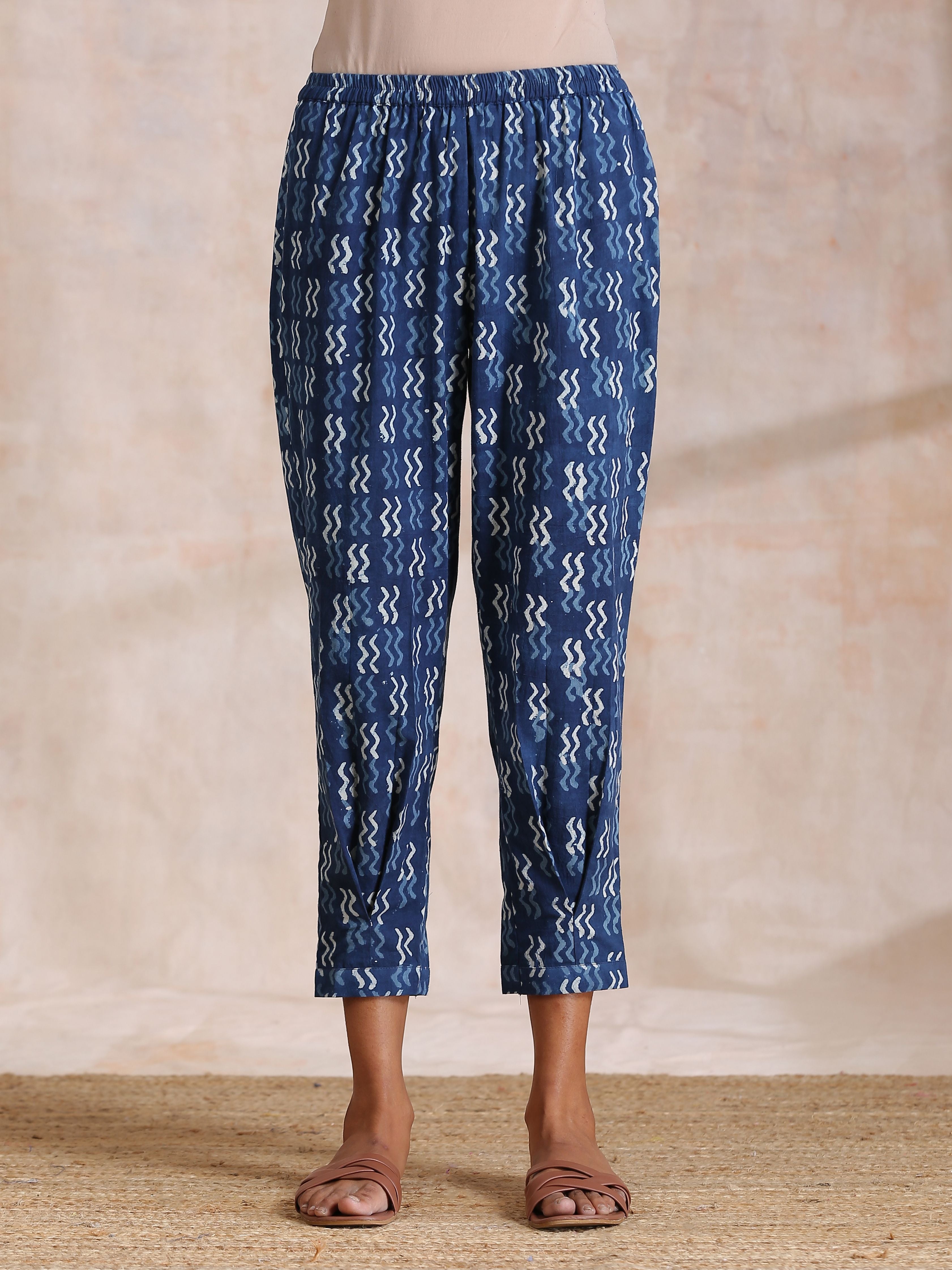 trueBrowns Indigo Dabu Zig-Zag Motifs Print Cotton Sleeveless Co-Ord Set
