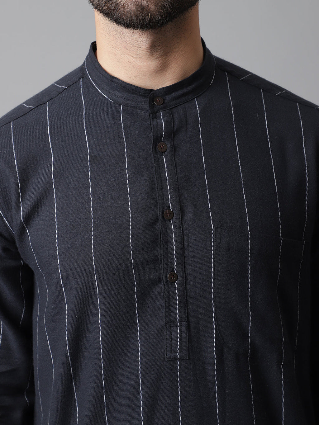Even Apparels Black Pure Cotton Kurta With Band Collar