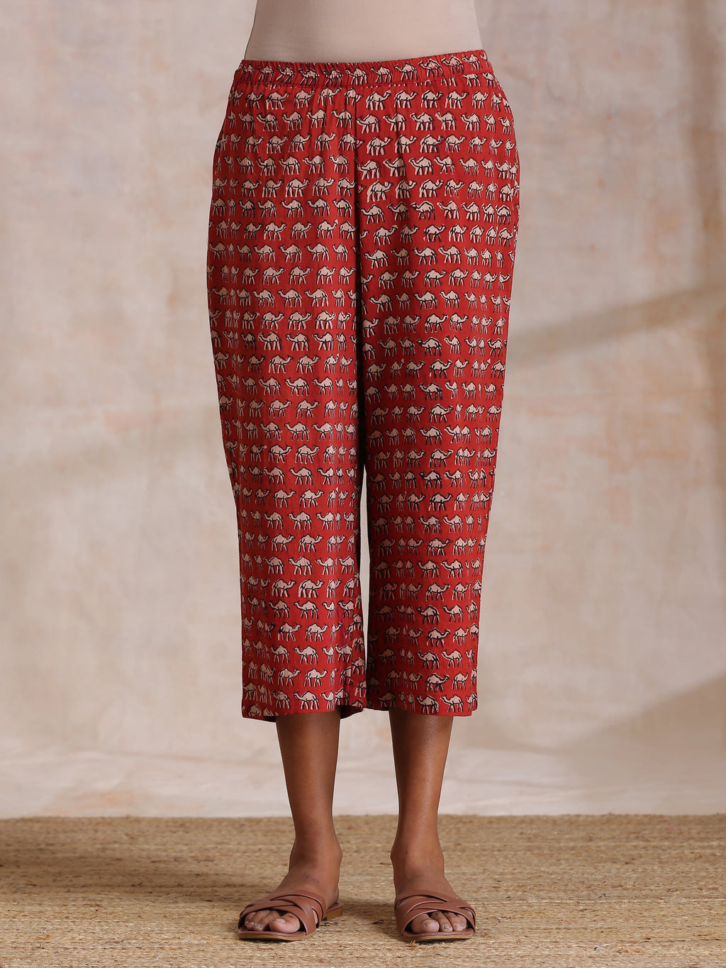trueBrowns Rust Red Bagru Camel Print Cotton High-Low Co-Ord Set