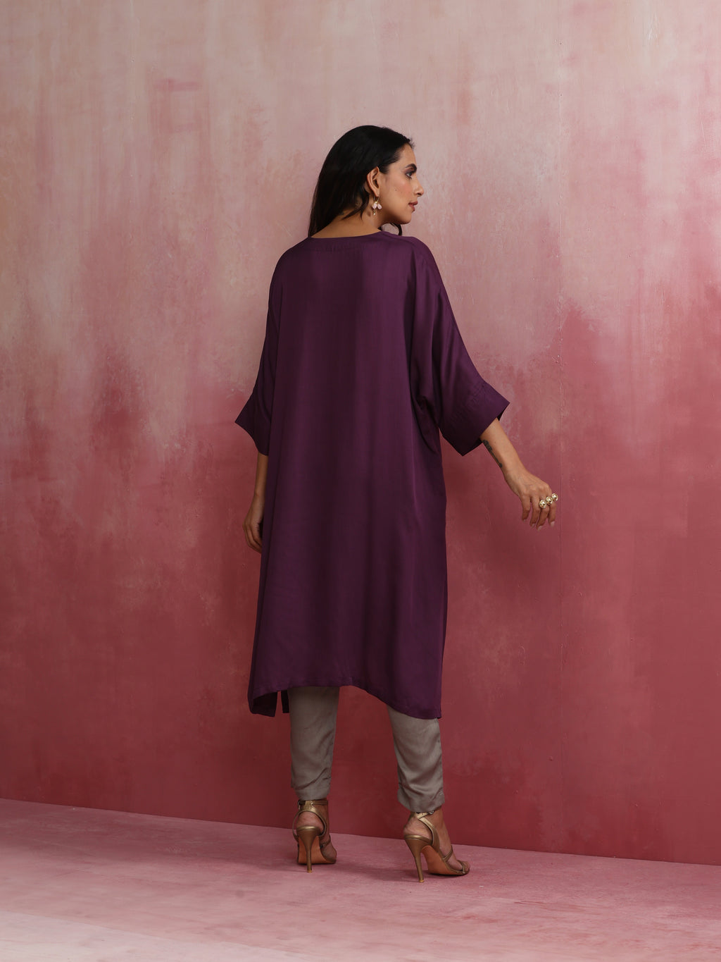 trueBrowns Purple Modal Kimono Kurta Set