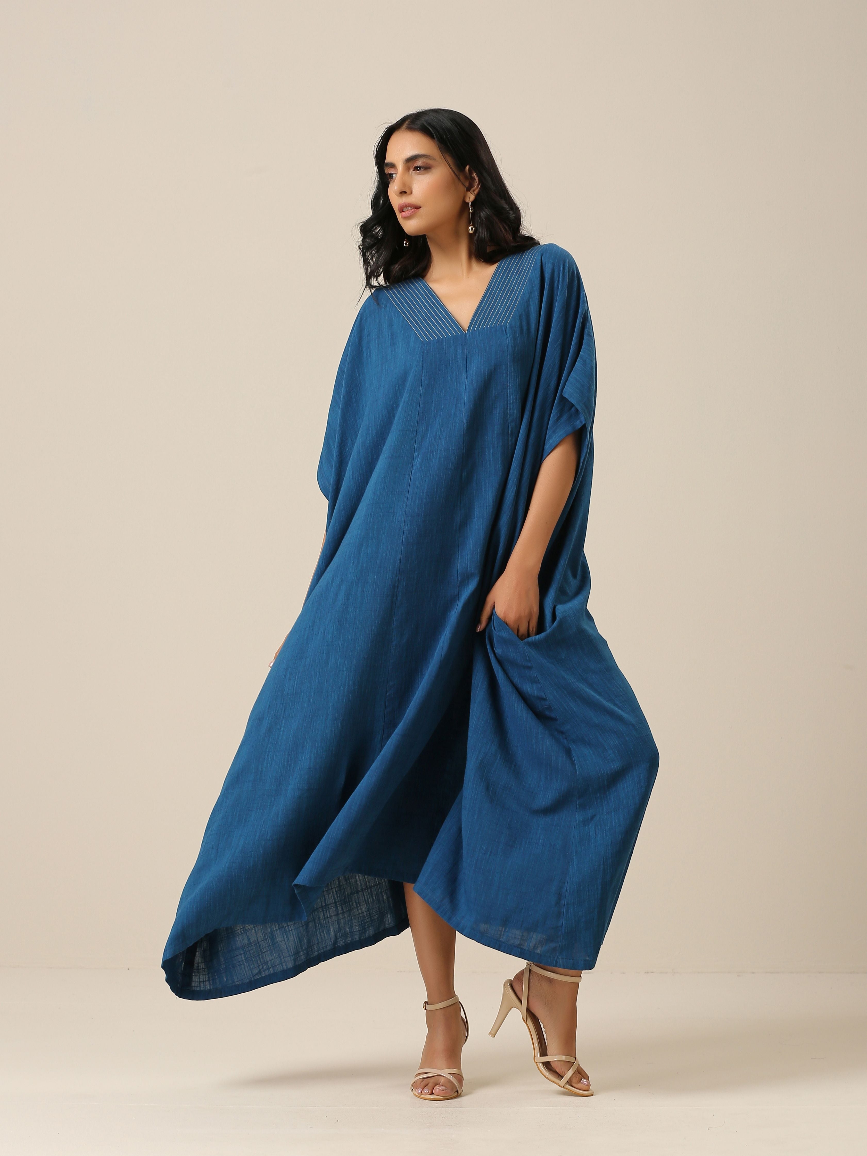 trueBrowns Classic Blue Panel Kaftan dress